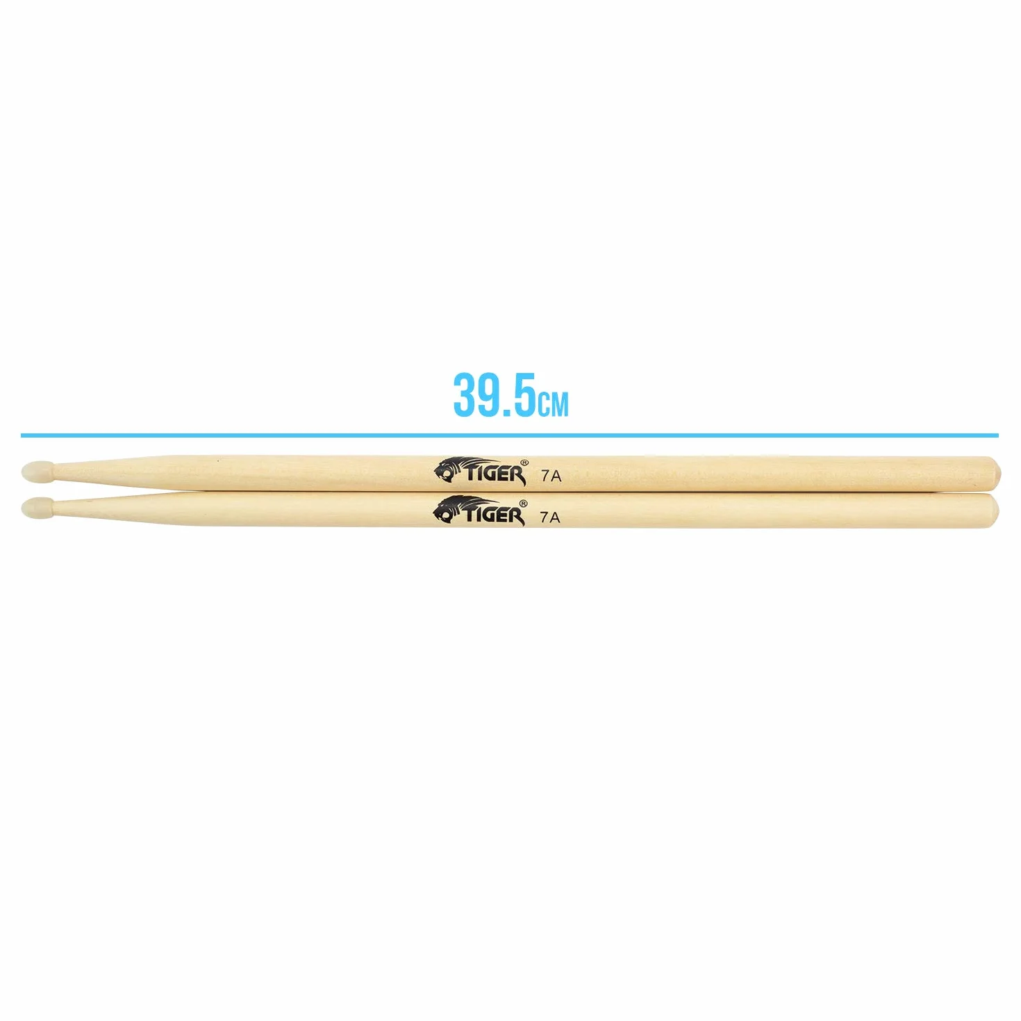 Tiger 7A Maple Drumsticks with Nylon Tips - Wooden Drum Sticks - Pair of Nylon Tip Drumsticks