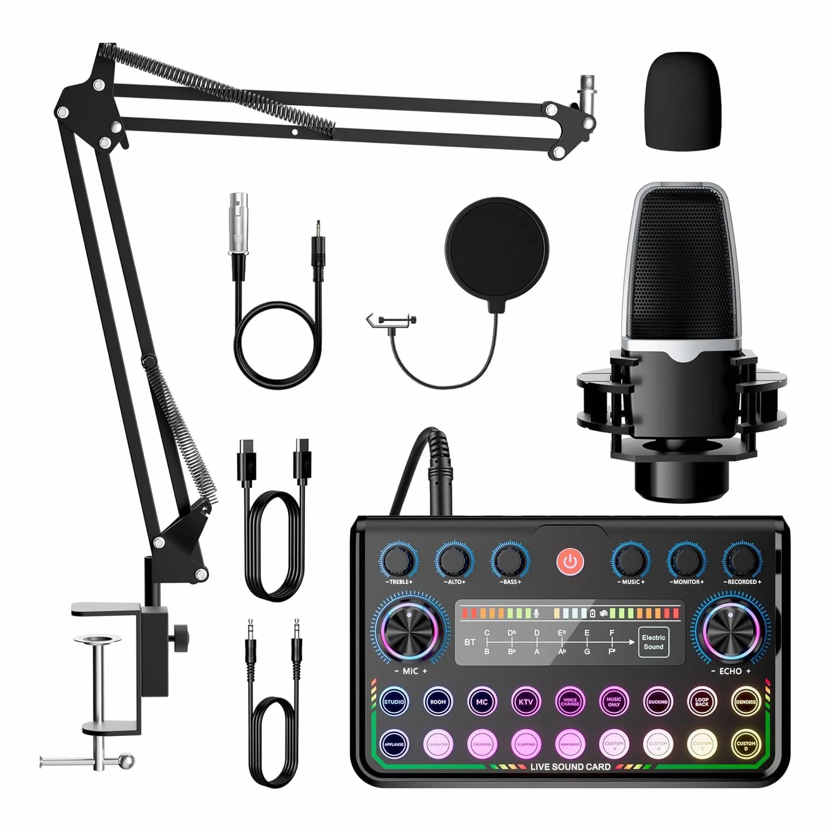 NEWFUN Mikser audio, karta dźwiękowa, mikser audio stereo Bluetooth z wieloma dźwiękami, kompatybilny z komputerem i smartfonem dla DJ-ów, nagrywania w studio, karaoke online