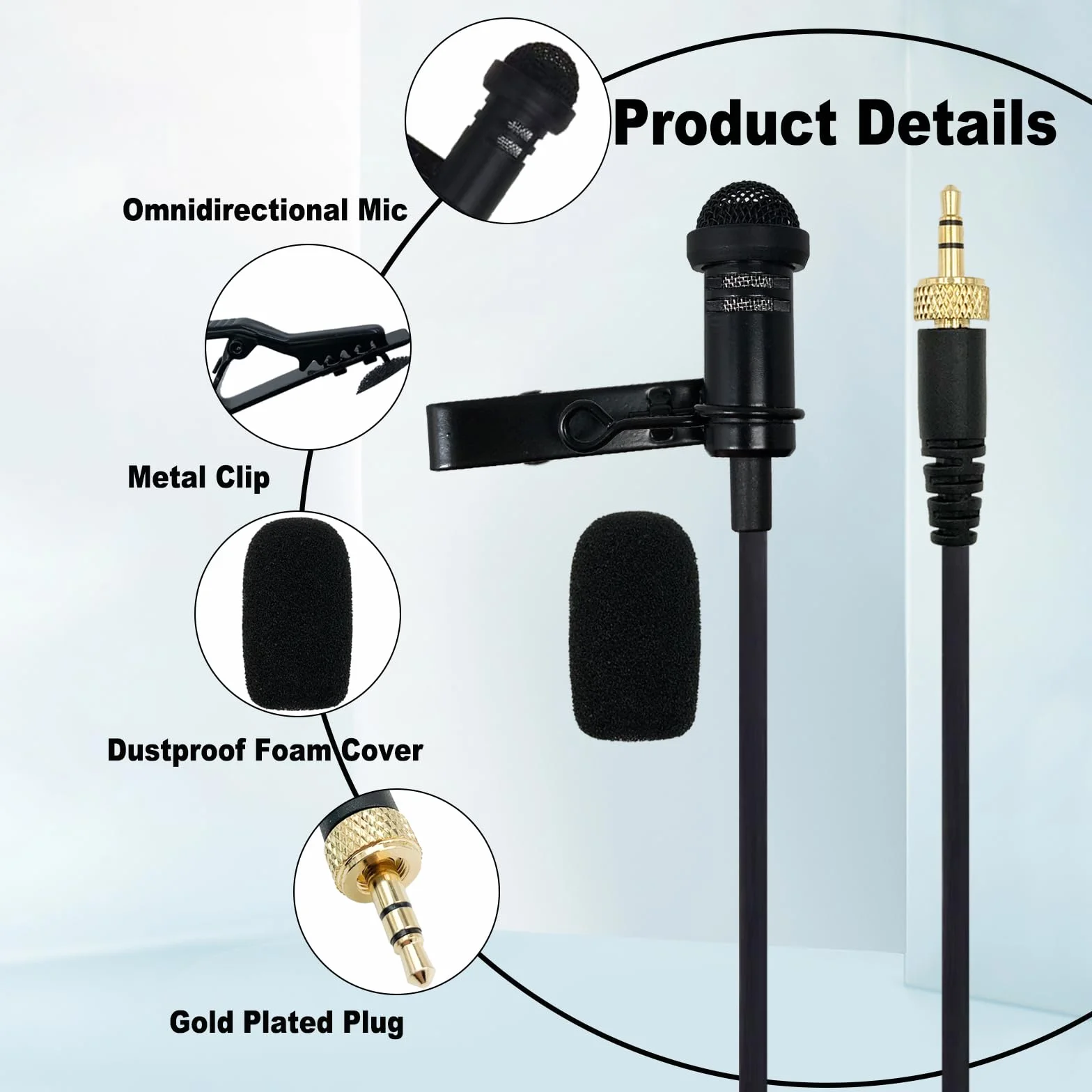 Mikrofon Lavalier kompatybilny z Sennheiser bezprzewodowy nadajnik bodypack wielokierunkowy mikrofon pojemnościowy przewodowy 3,5 mm klapa TRS do wykładów na żywo YouTube 1,5 m czarny