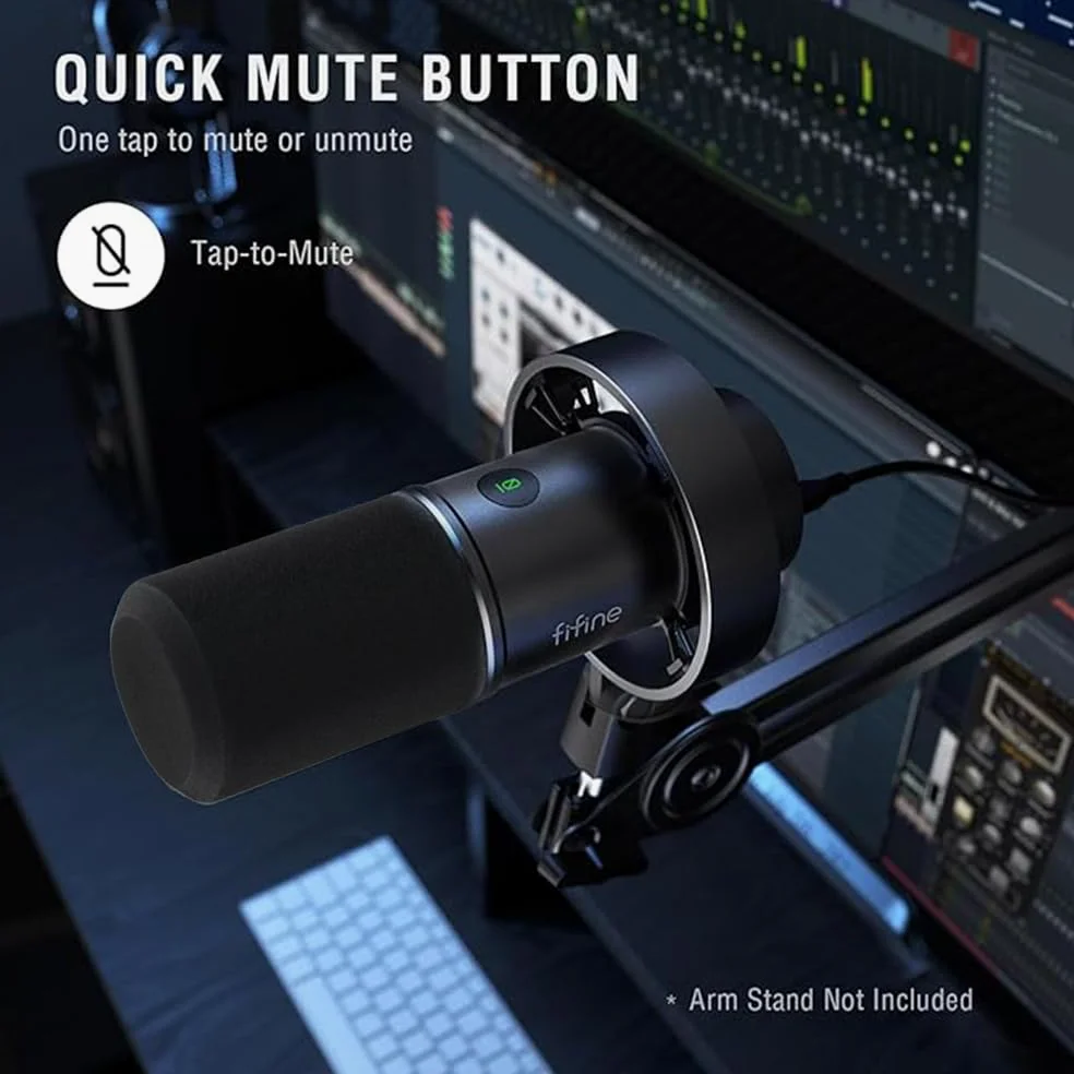 Fifine Dynamic, XLR/USB mikrofon do nagrywania podcastów PC do strumieniowego przesyłania głosu, gier, metalowy mikrofon z wyciszeniem mikrofonu, gniazdo słuchawkowe, regulacja głośności