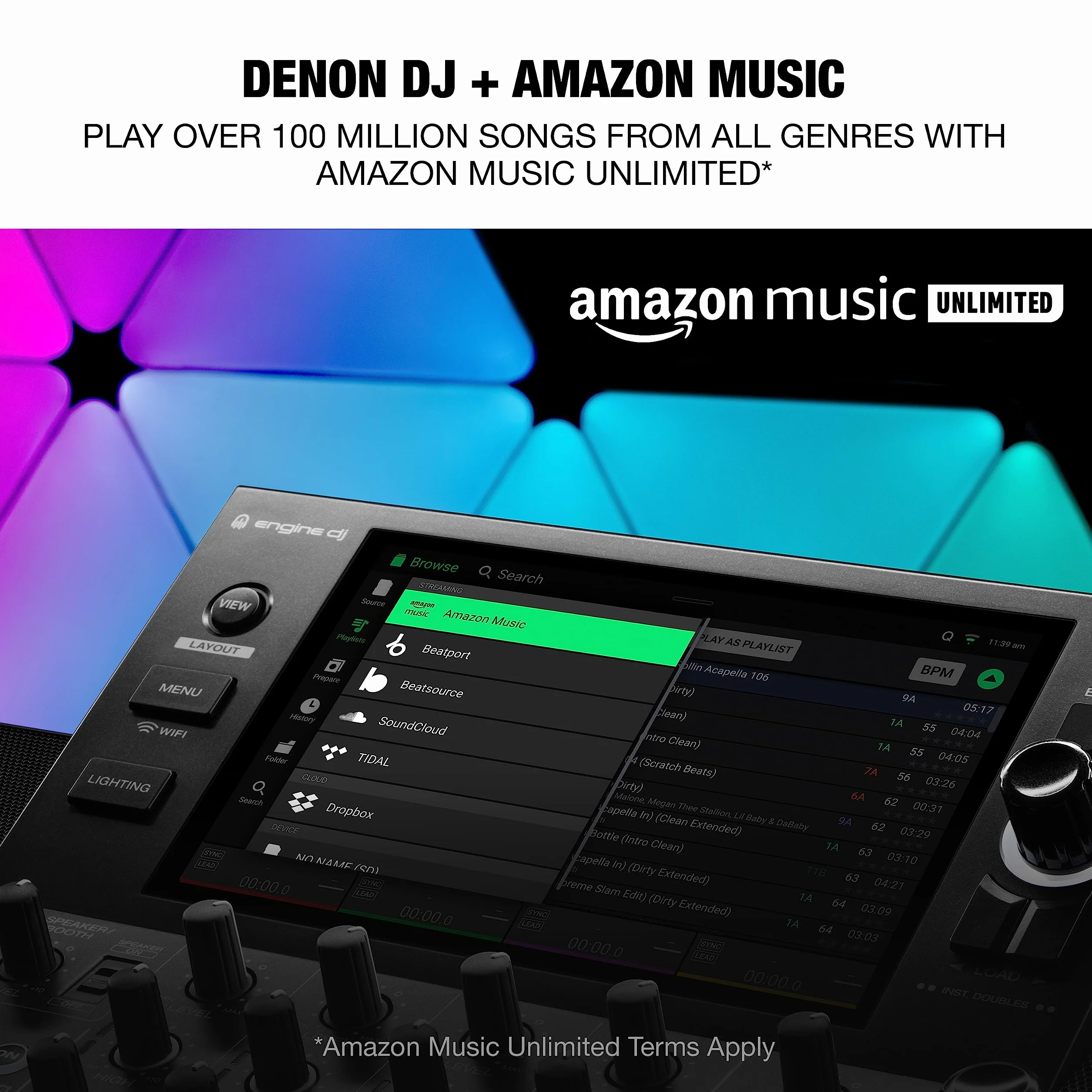 Denon DJ SC LIVE 4 Kontroler DJ z Separacją Stemów na 4 Deckach, Streamingiem Wi-Fi, Wbudowanymi Głośnikami, Kompatybilny z Serato DJ i Virtual DJ