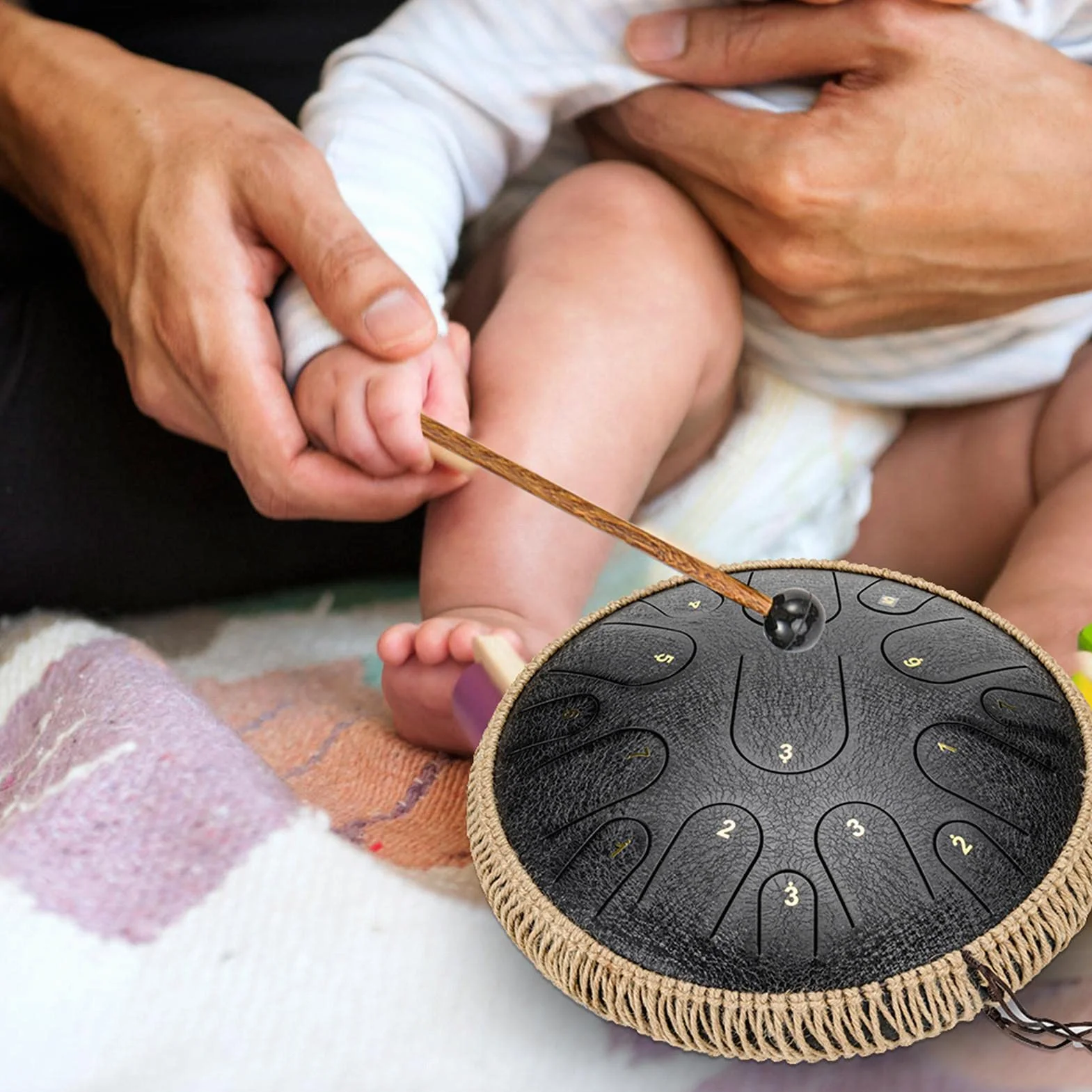 Stalowy Bęben Językowy, 35,5 cm, 15 Nut, Eteryczny w Odcieniu D, Bęben Perkusyjny, Ręczny z Torbą do Przenoszenia, 1 Para Pałeczek do Medytacji