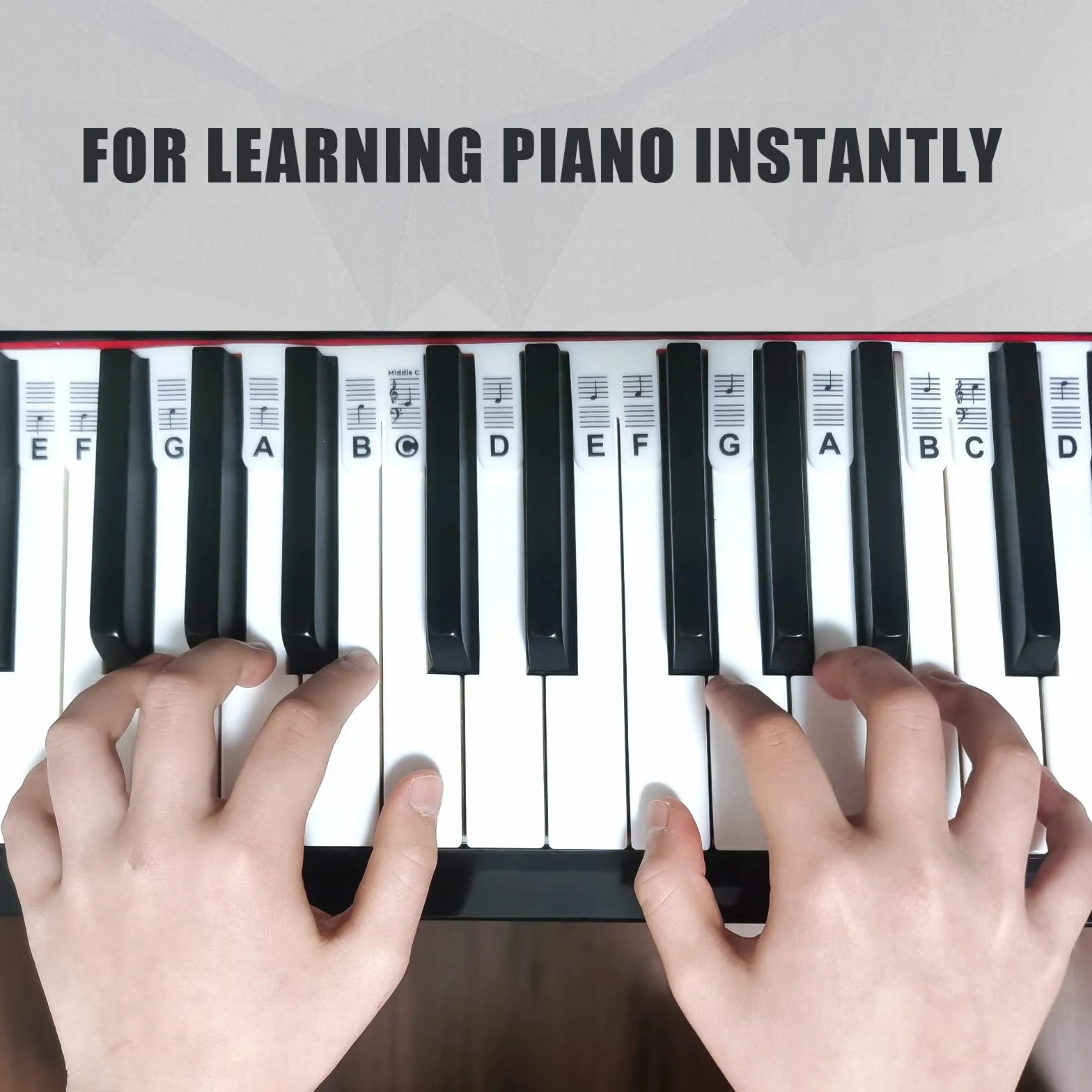 Naklejki na Pianino, Okragly Róg Pelnowymiarowe Naklejki na Klawiature Pianina 88 Klawiszy Silikonu Bez Potrzeby Przyklejania Wielokrotnego Uzytku i Zdejmowane Piano Keyboard Stickers ze Skrzynka