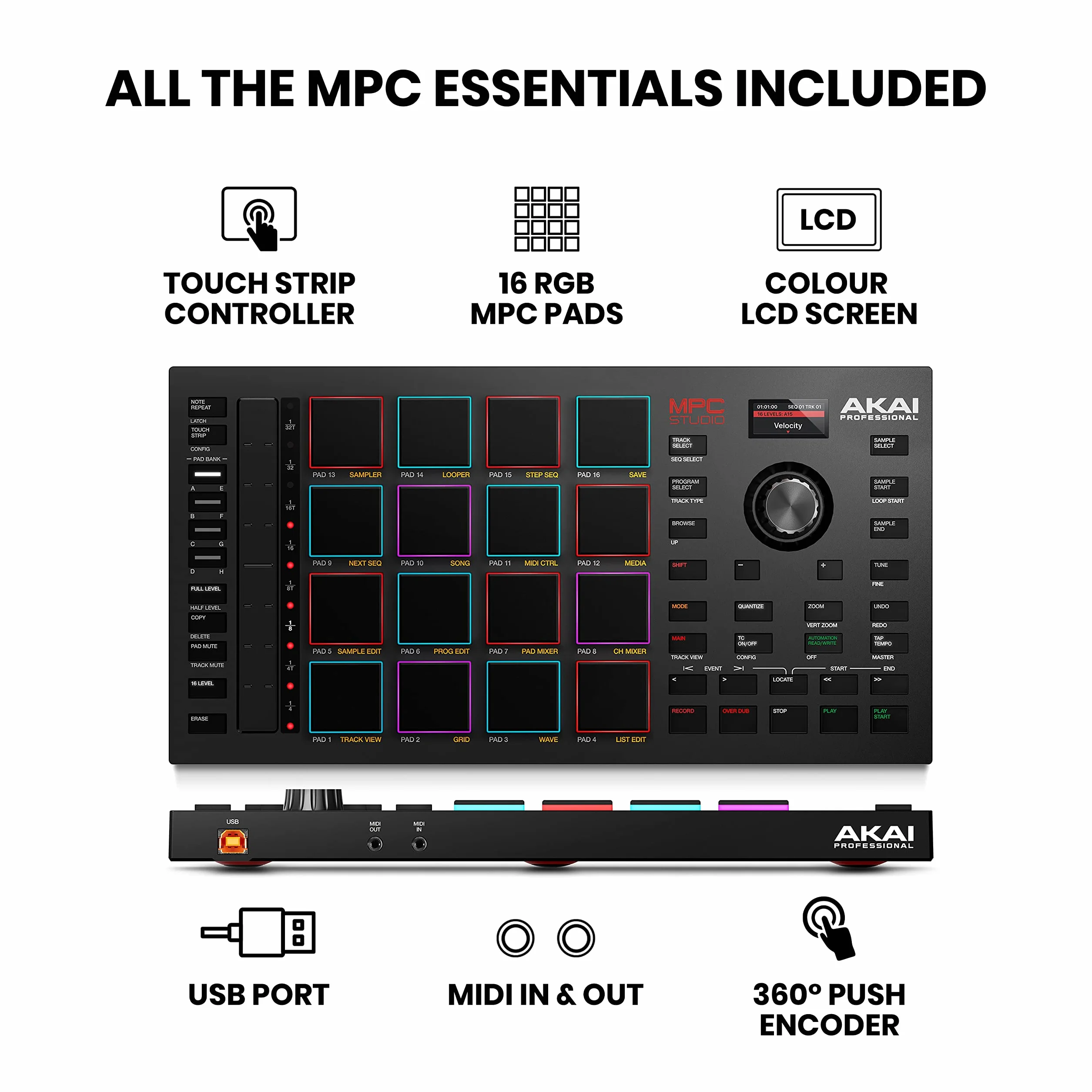 Akai Professional MPC Studio Kontroler MIDI Beat Maker 16 podkładek RGB czułych na siłę nacisku