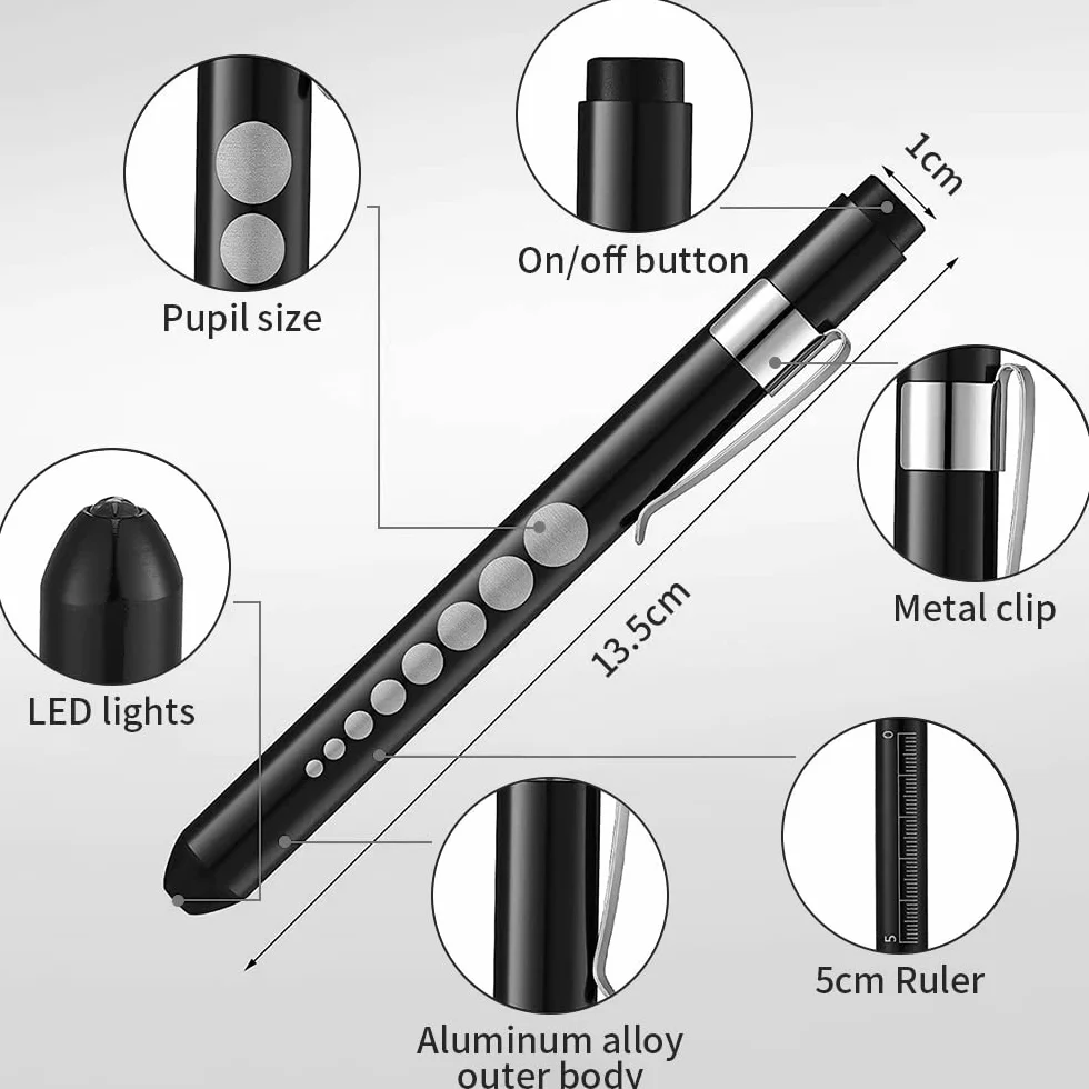 Newaner Lampa diagnostyczna Penlight (3-częściowa), wielokrotnego użytku lampa diagnostyczna LED na długopis, latarka z uchwytem świetlnym z klipsem do torebki dla uczniów
