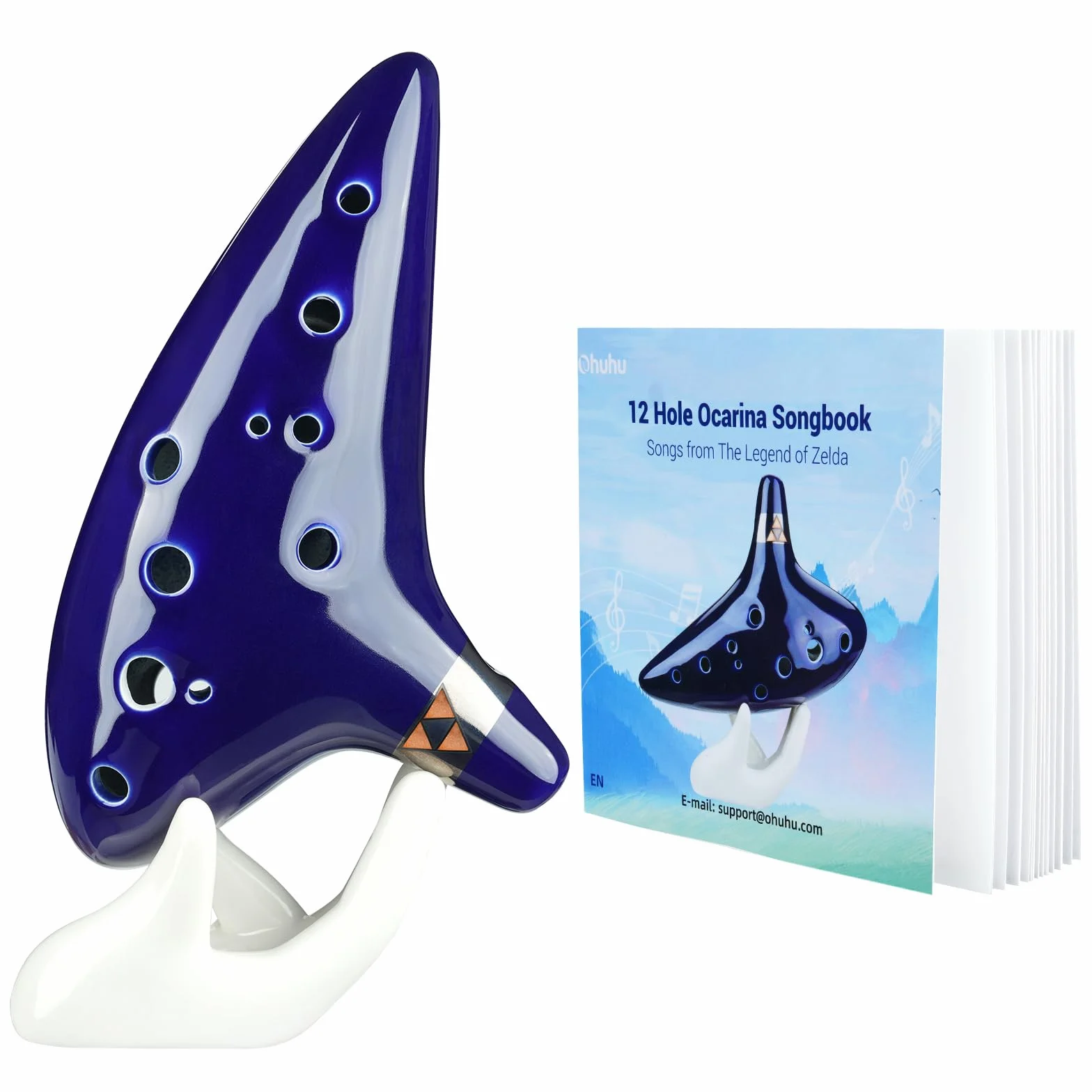 Ohuhu Ocarina 12 Ceramiczny otwór okaryna, Legenda o Zelda Alto C Zelda Ocarinas Instrument z Białym Uchwytem, Lina, Torba & Instrukcja Niebieski