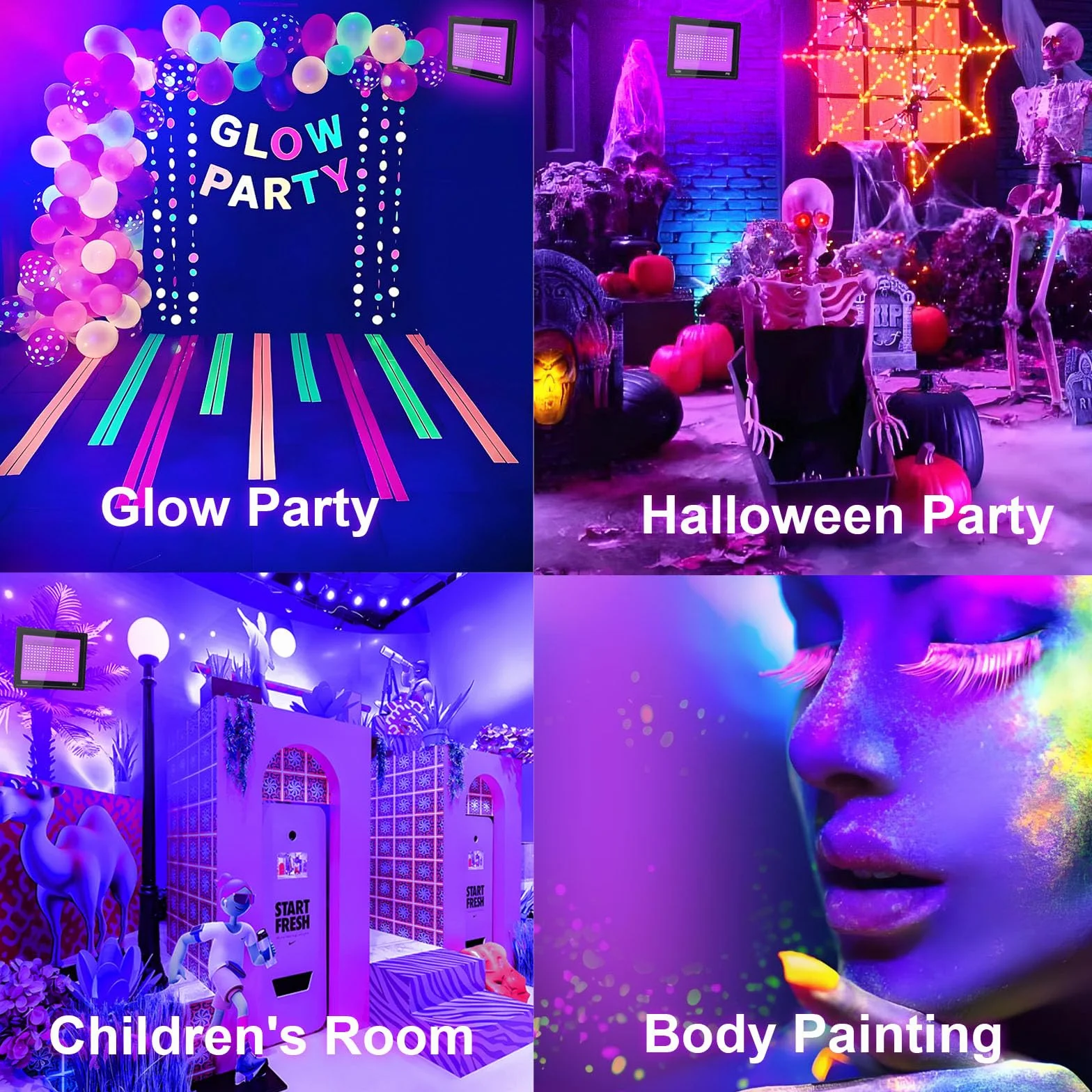 100 W, czarny reflektor LED, IP66, wodoodporny, UV, 395-400 nm, przełącznik, na imprezę, Halloween, do malowania ciała, baru, akwarium