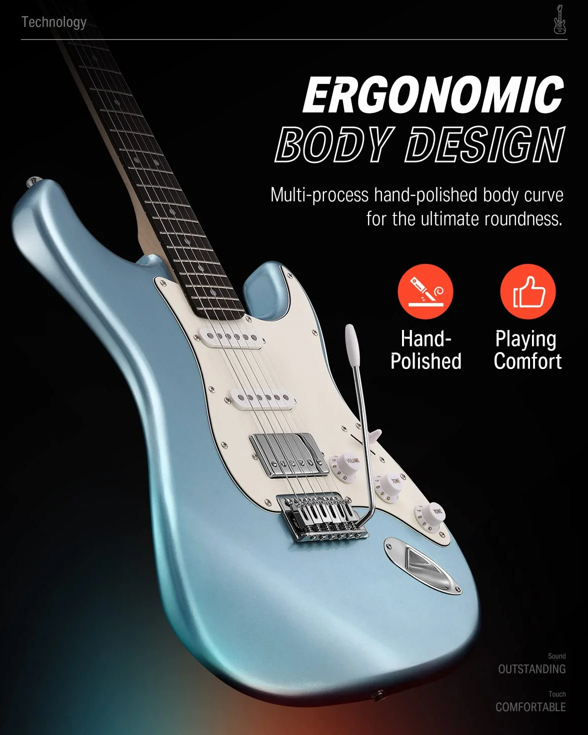 Donner Gitara elektryczna, 99 cm, zestaw, HSS, rozdzielacz cewki, DST-152R, dla początkujących, ze wzmacniaczem, torbą, kapo, paskiem, struną, strojnikiem, kablem, kostkami, metaliczna niebieska