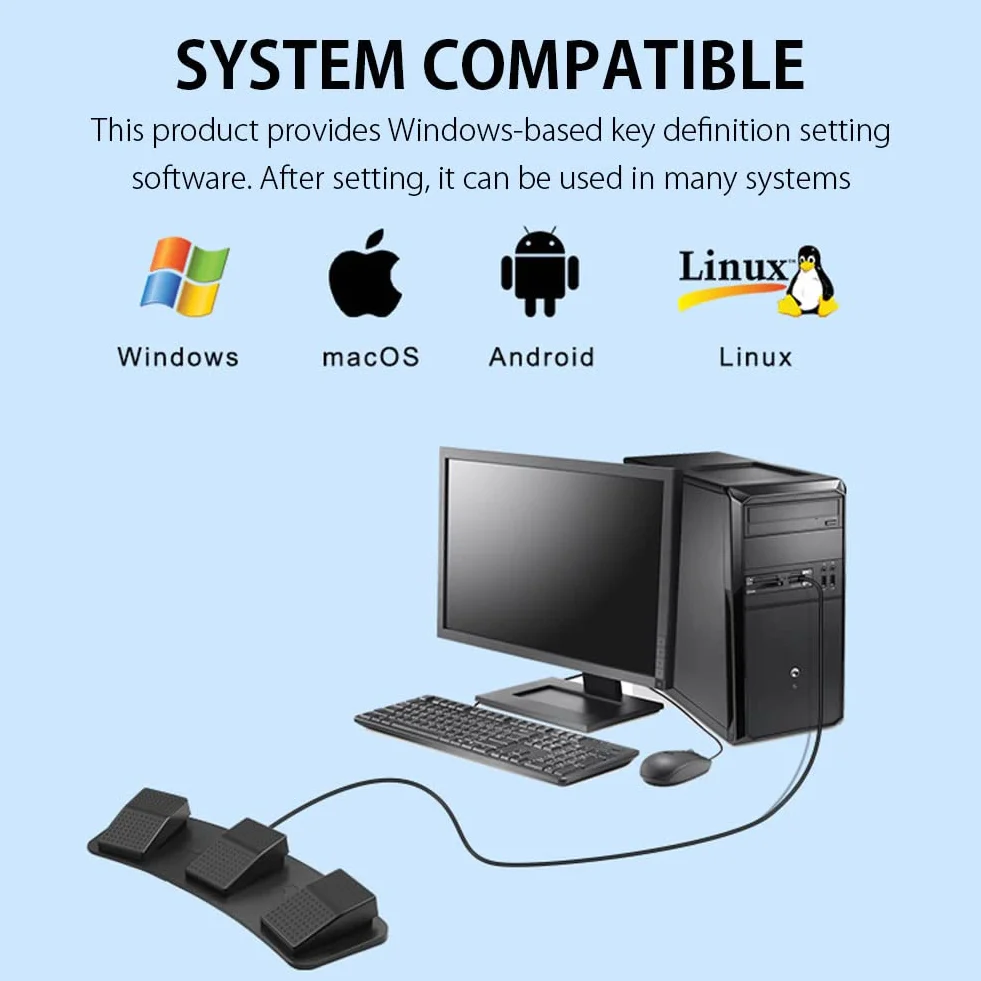 Potrójny pedał przełącznika nożnego USB, PC Pedał nożny USB Sterowanie nożne HID Programowalna klawiatura komputerowa dla systemu Windows, Linux, OS X, Android (FS23_P (przełącznik fotoelektryczny))