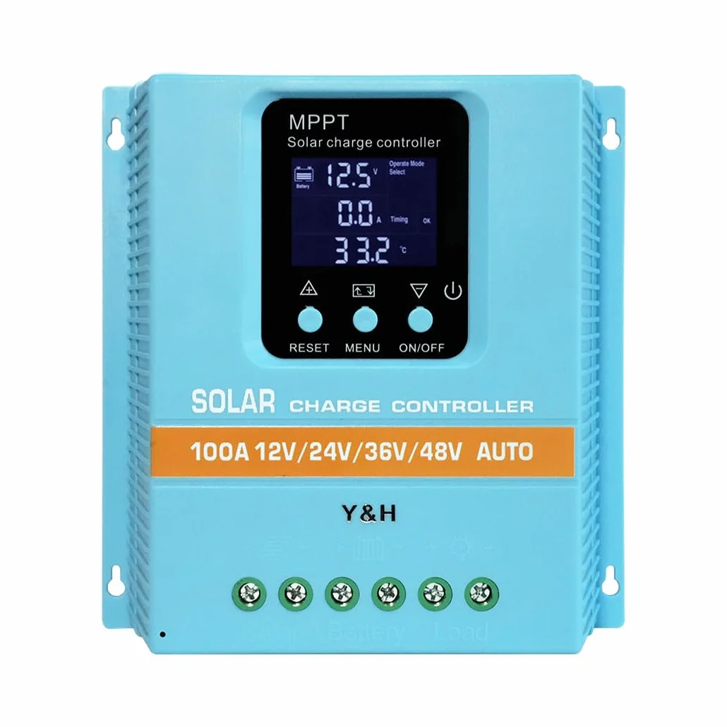 Y&H MPPT 100 A solarny regulator ładowania 12 V, 24 V, 36 V, 48 V, wyświetlacz LCD, bateria, inteligentny regulator, maks. 100 V, wejście Dual USB do kwasowo-ołowiowego/litu