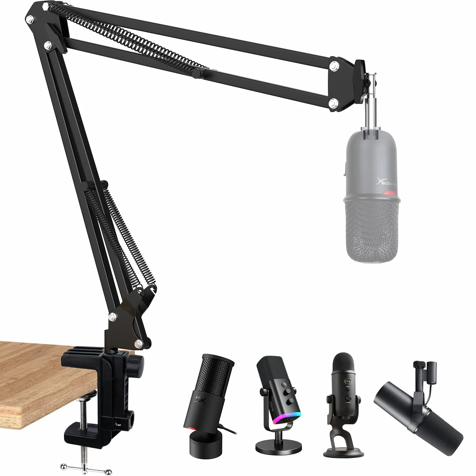 SoloCast stojak na mikrofon z ramieniem wysięgnika, regulowany wysięgnik do zawieszenia ramieniem nożycowym do mikrofonu gamingowego HyperX SoloCast firmy SUNMON