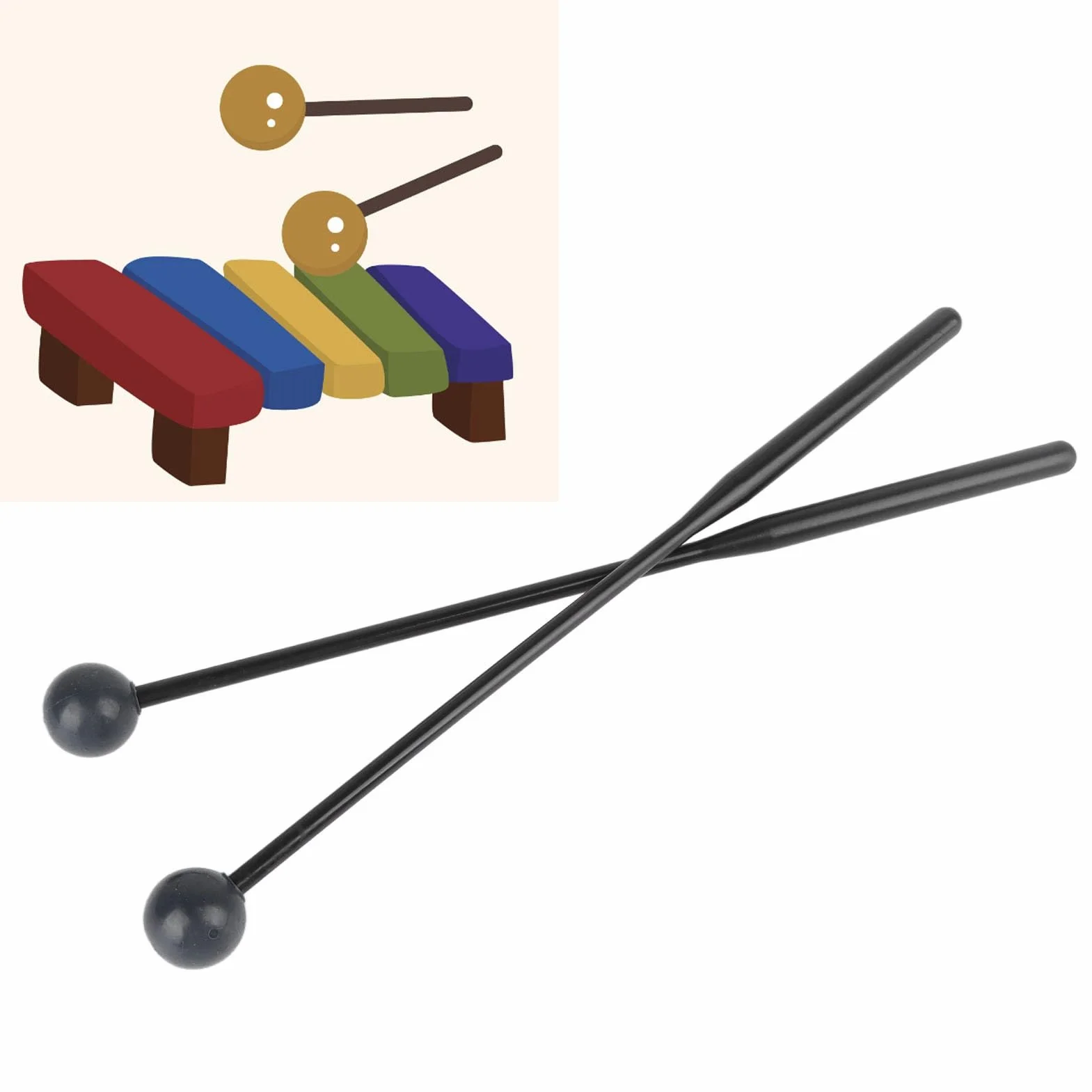 2 szt. Pałki perkusyjne Młotki perkusyjne do ksylofonu Glockenspiel Marimba Dzwonek Gumowe młotki do dzwonków Pałeczki do dzwonków Czarny pręt Niebieska główka (Black Rod Blue Head)