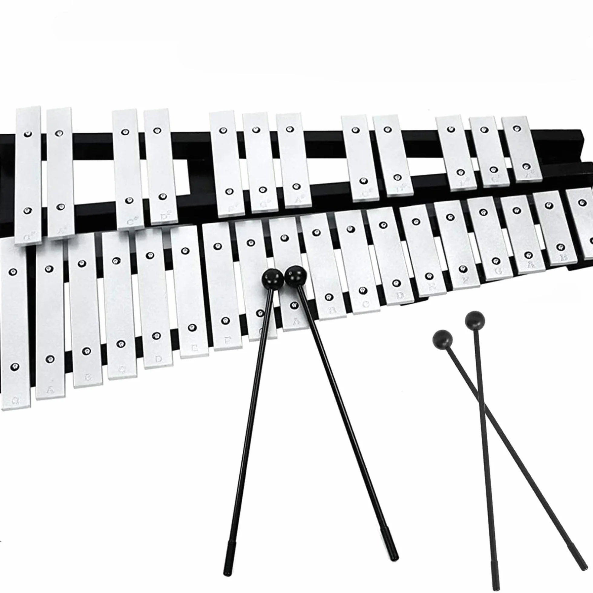 OUUTMEE Dzwonki, aluminium, 30 nut, ksylofon, drążki z 2 pałeczkami, stojak z walizką do przechowywania, koncert muzyczny, prezentacja, konkurs sztuki szkolnej