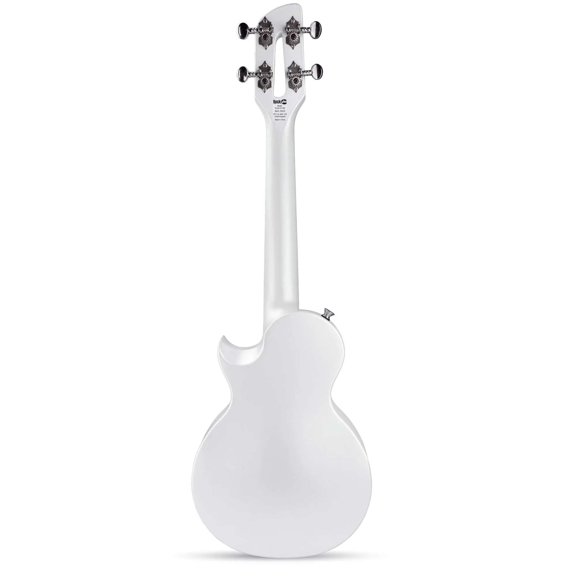 RockJam Ukulele z włókna węglowego z etui, kapodanem i paskiem - białe