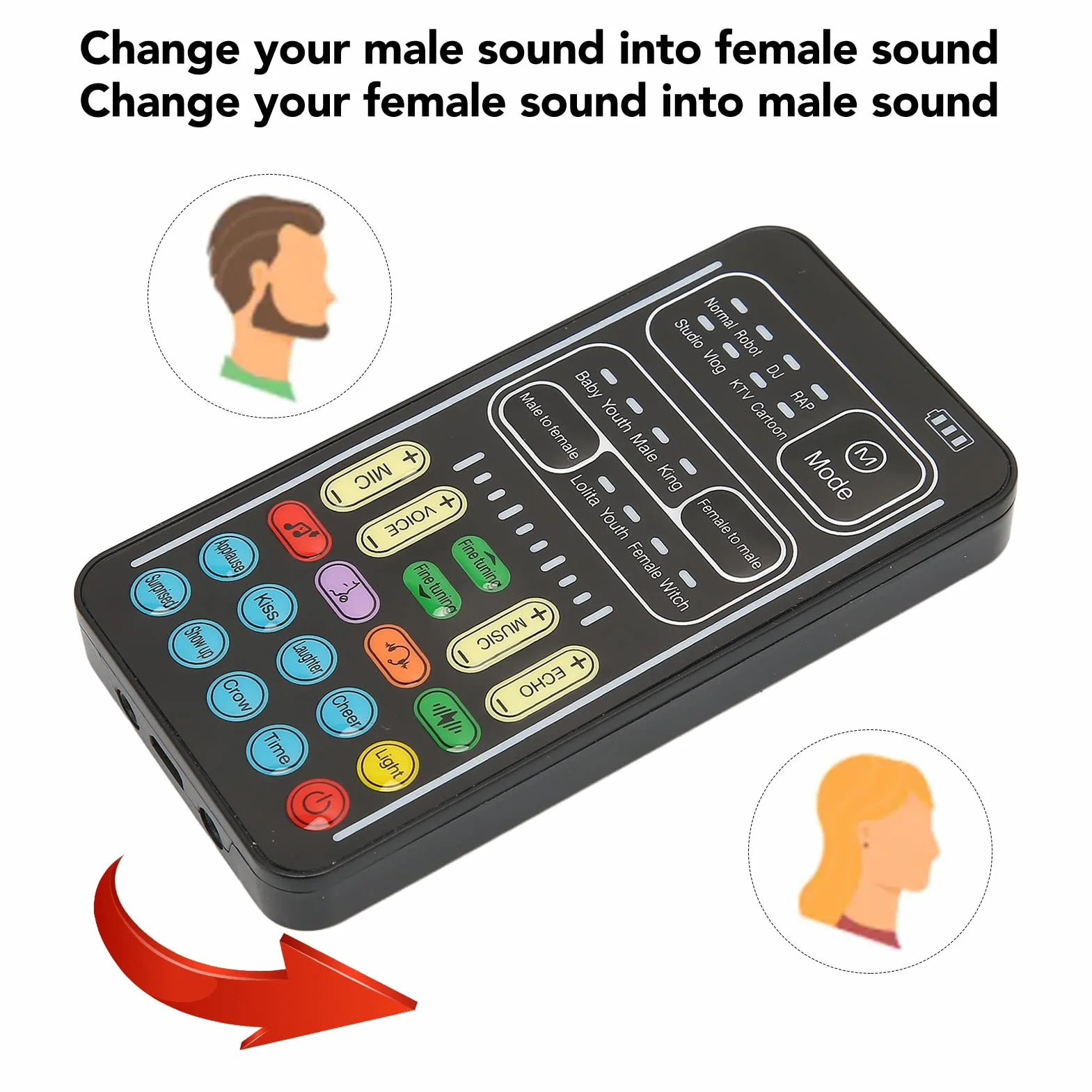Mini Voice Changer, Wielofunkcyjny Konwerter Głosu, 8 Rodzajów Zmian Dźwięku 8 Wbudowanych Efektów Dźwiękowych, na na na Przełącznik na PC(I9 wydanie angielskie)