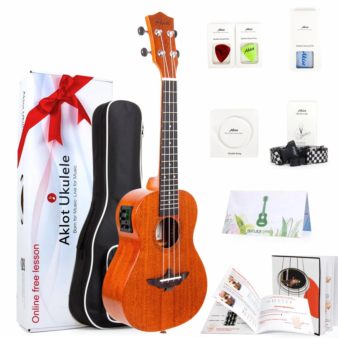 Tenorowy Ukulele Electric Ukulele 26-calowe solidne mahoniowe Ukelele dla profesjonalistów z bezpłatną lekcją online 8 paczek Akcesoria Uke (wybór toreb Pasek szmatka do czyszczenia sznurka Instrukcja obsługi Twardy futerał)