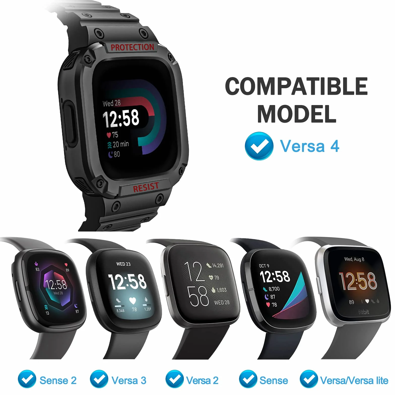 Fintie Paski z etui kompatybilne z Fitbit Versa 4/3 / 2/1 / Versa Lite/Fitbit Sense 2 / Sense, etui ochronne, pasek sportowy, dla mężczyzn