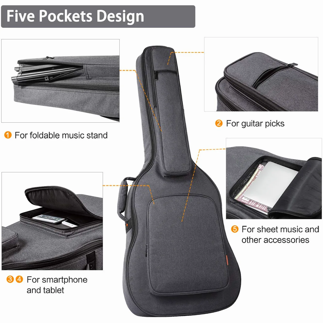 CAHAYA Torba na gitarę Gig Bag wyściełana torba 18 mm wodoszczelna torba na gitarę, szary, torba na gitarę