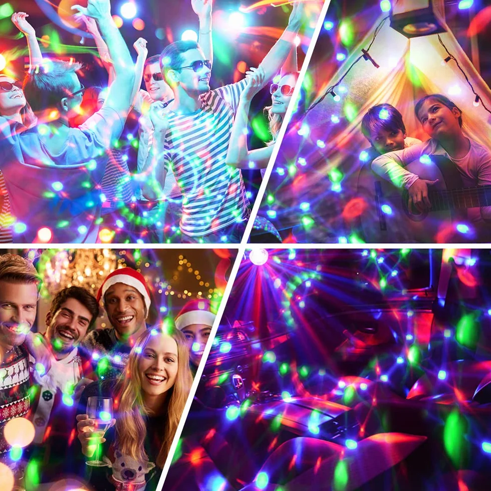 URAQT LED Disco Lights, 360 ° Obrotowy pilot Aktywowane muzyką oświetlenie imprezowe, z pilotem, 7 kolorów RGB Dynamiczny efekt świetlny, oświetlenie sceniczne Reflektory do baru, klubu (1 opakowanie)