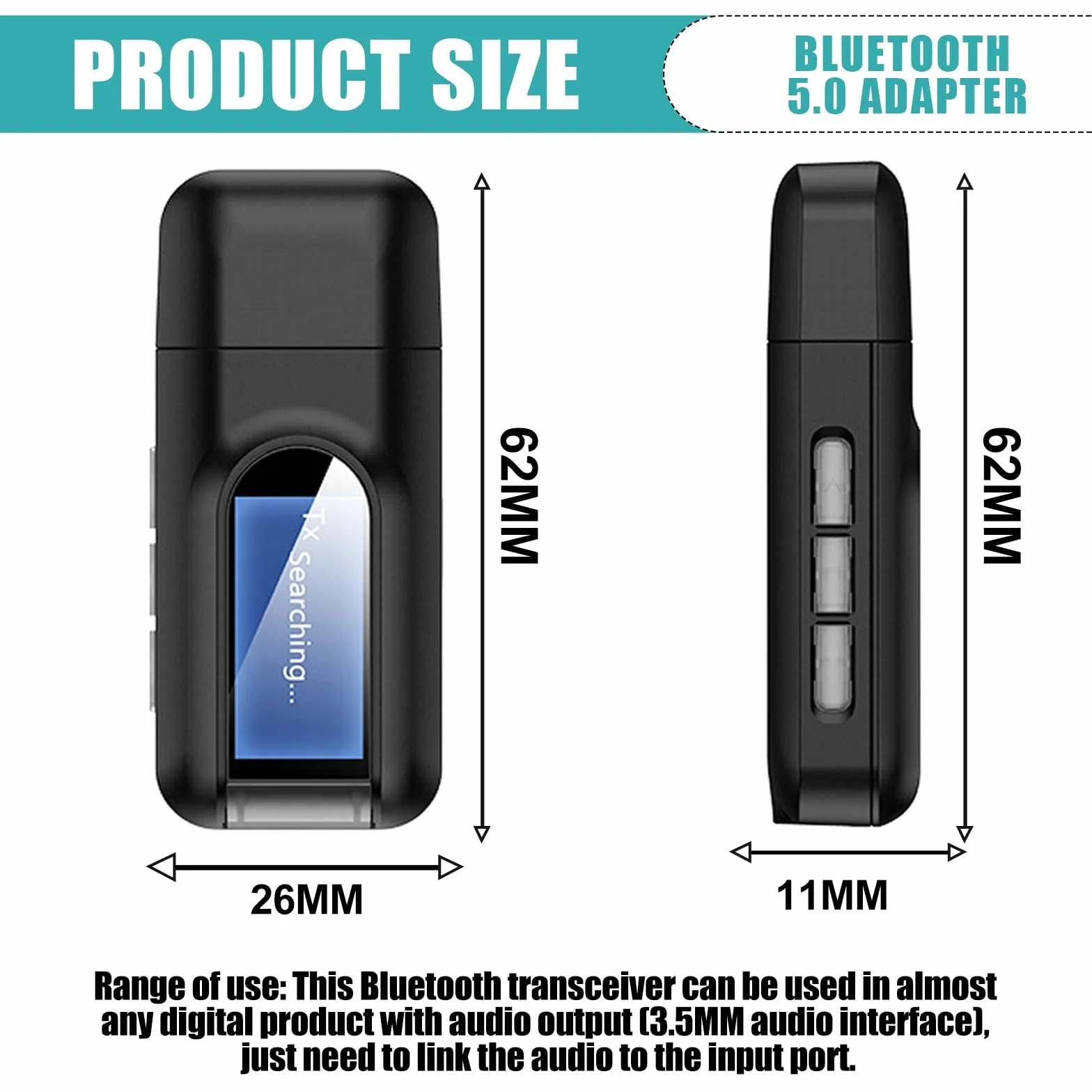 Adapter Bluetooth Audio: 2 w 1 USB Bluetooth 5.0 adapter do telewizora, nadajnika audio, odbiornika z ekranem LCD i jack 3,5 mm, niewielkie opóźnienie transmiter Bluetooth do komputera, słuchawek,