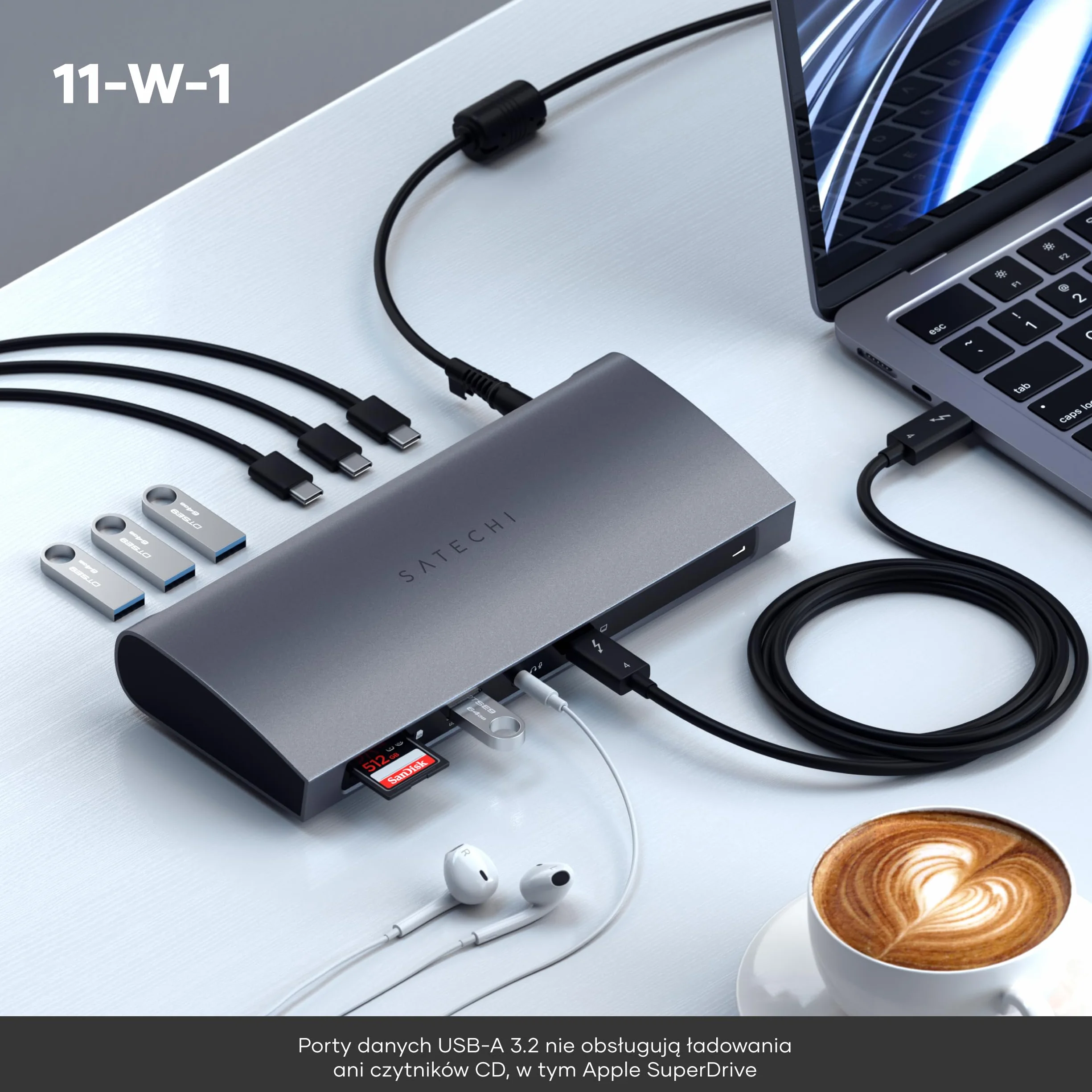 SATECHI 11 w 1 Thunderbolt 4 Stacja Dokująca, Port Hosta 100W PD, 3x Thunderbolt 4, USB-A 3.2, Czytnik Kart SD UHS-II, Ethernet, Dźwięk – do MacBook Air i Pro M5 M4, Windows