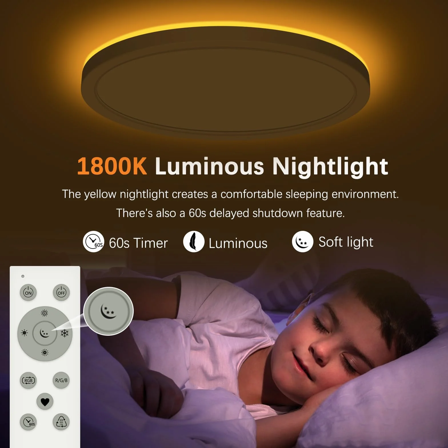Ściemnialna lampa sufitowa LED, 25 W 3200 LM RGB z pilotem zdalnego sterowania, 1800 K ciepła lampka nocna, panel 3000 K-6500K ściemnialny IP54 wodoodporny do sypialni pokoju dziecięcego salonu