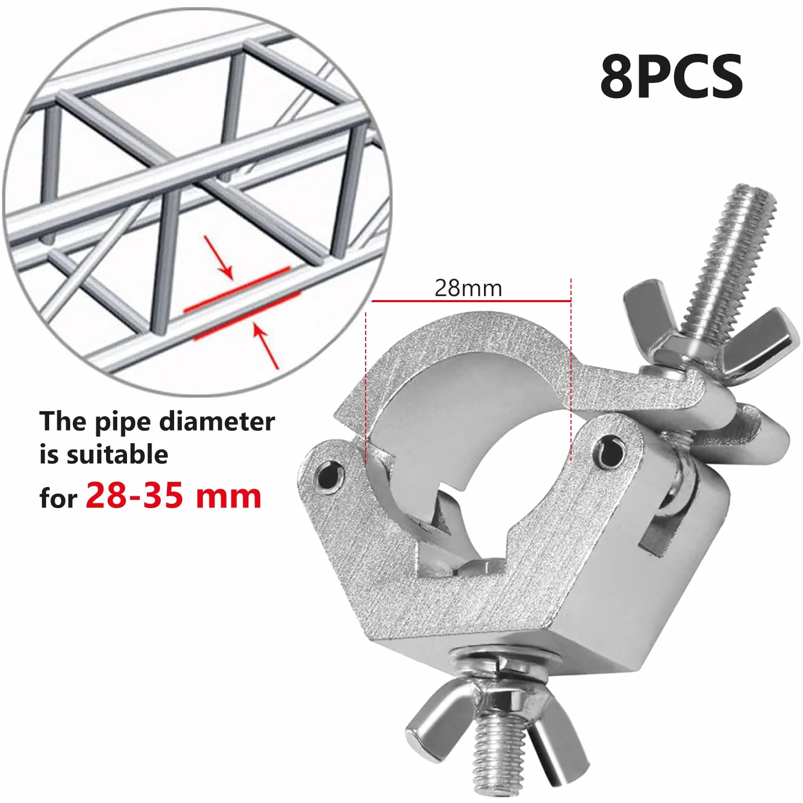 8 sztuk Zacisk do oświetlenia scenicznego, zacisk kratownicy 28-35 mm, zaciski do oświetlenia scenicznego, haki ze stopu aluminium do belek kratownic zaciskowych nośność 80 kg do standardowych