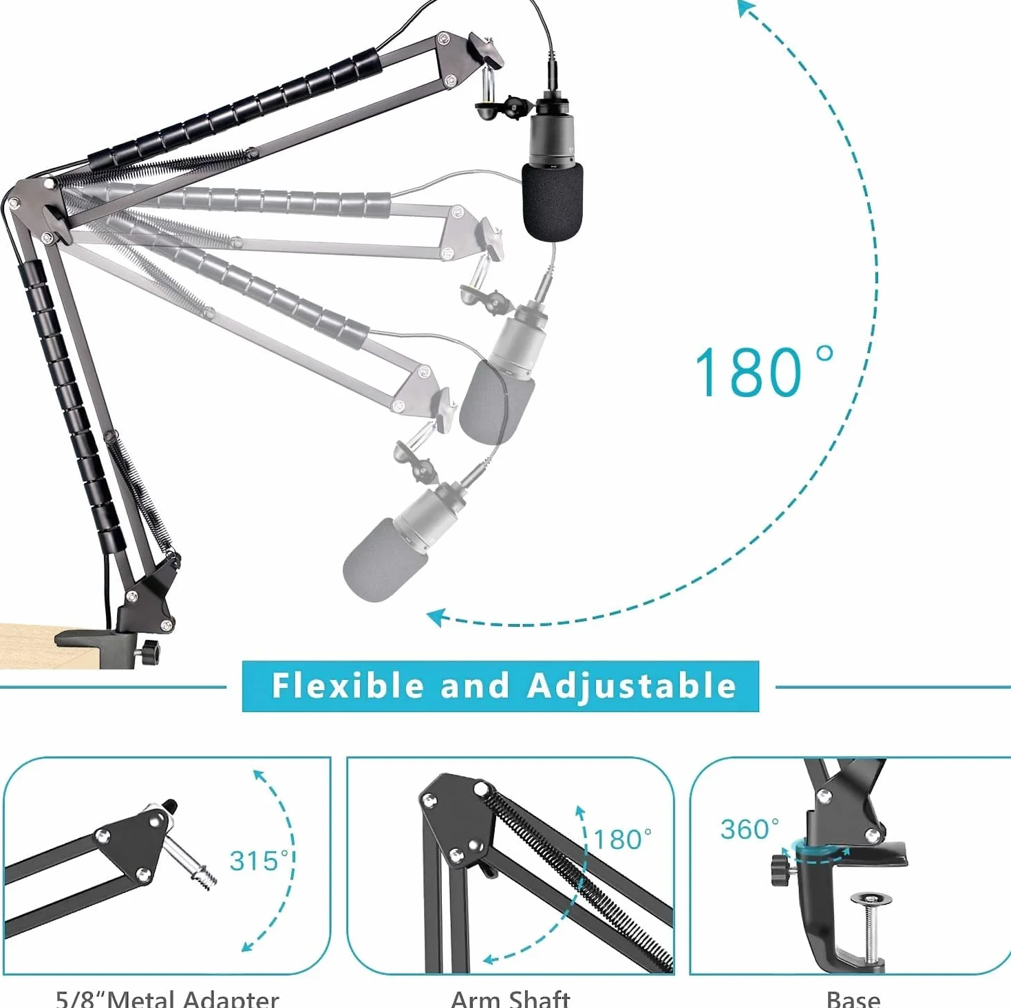 SUNMON AT2020 stojak na ramię mikrofonowe z filtrem pop, kompatybilny z Audio-Technica AT2020, Audio-Technica AT2020V, mikrofon USB z osłoną na kabel