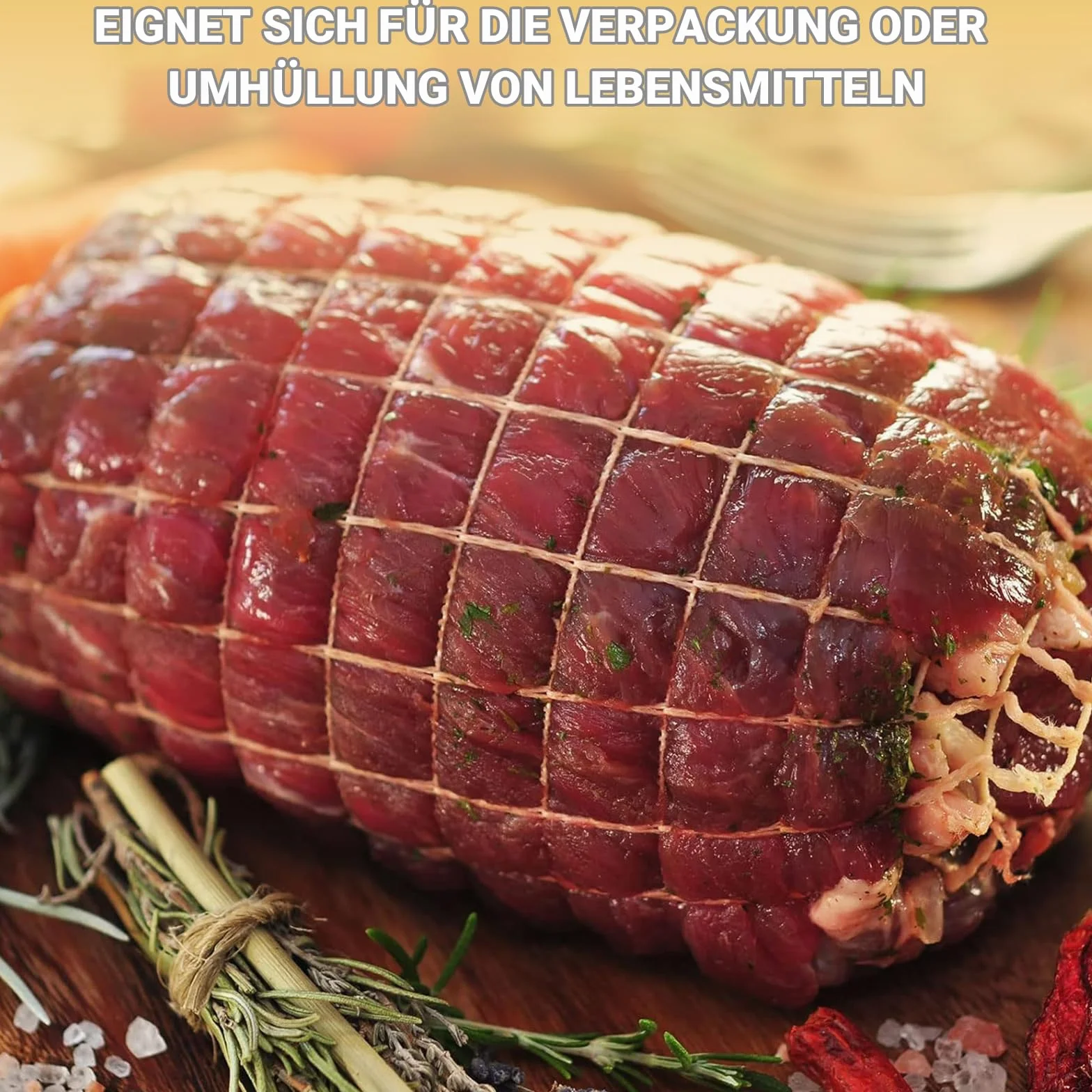 1 sztuka siatka na mięso do wędzenia, siatka na szynkę, siatka na rouladen, odporna na wysokie temperatury i elastyczna siatka wędzarska (5 m, 18 otworów)
