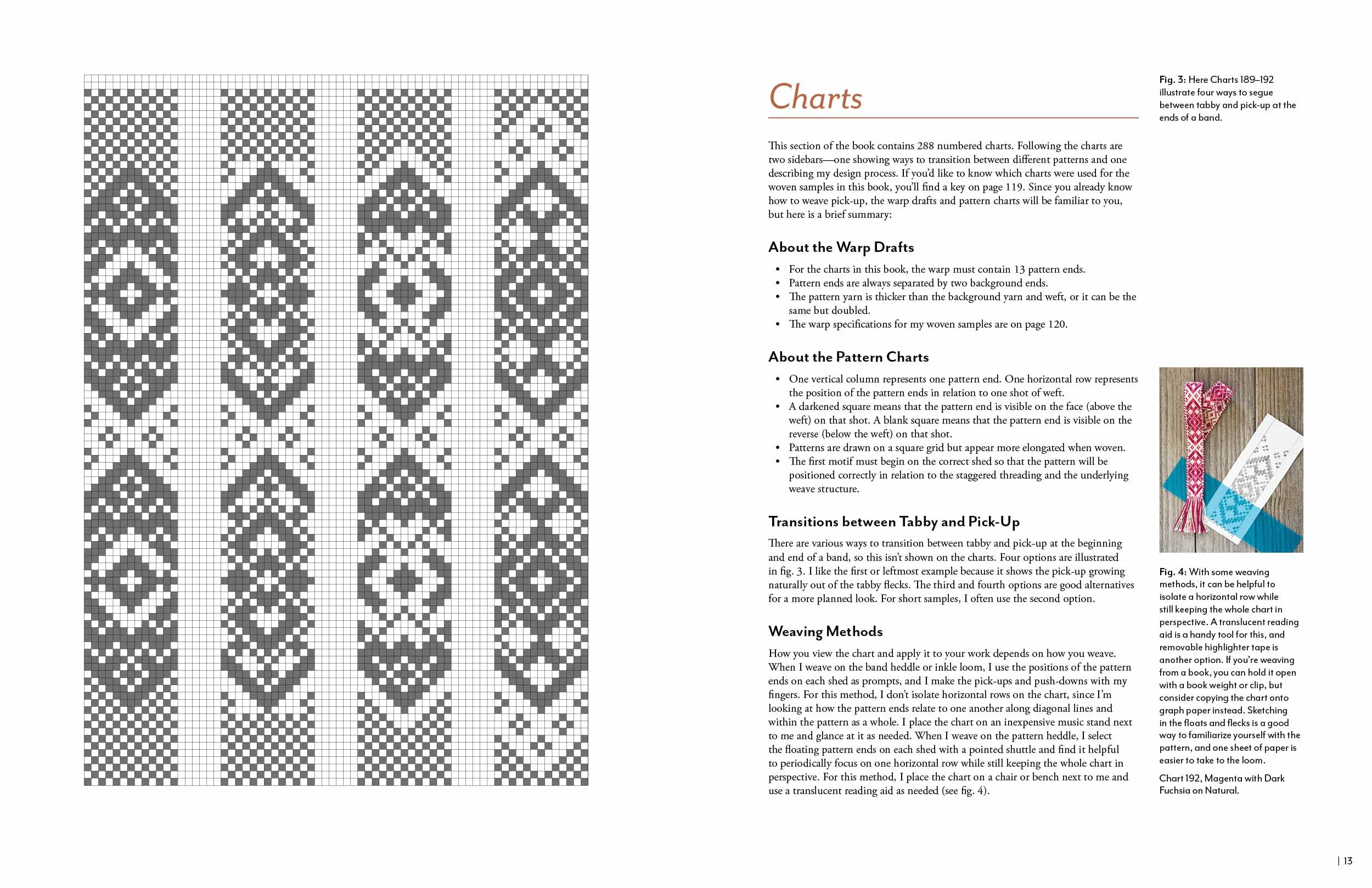 Pick-Up Bandweaving Designs: 288 Charts for 13 Pattern Ends and Techniques for Arranging Color