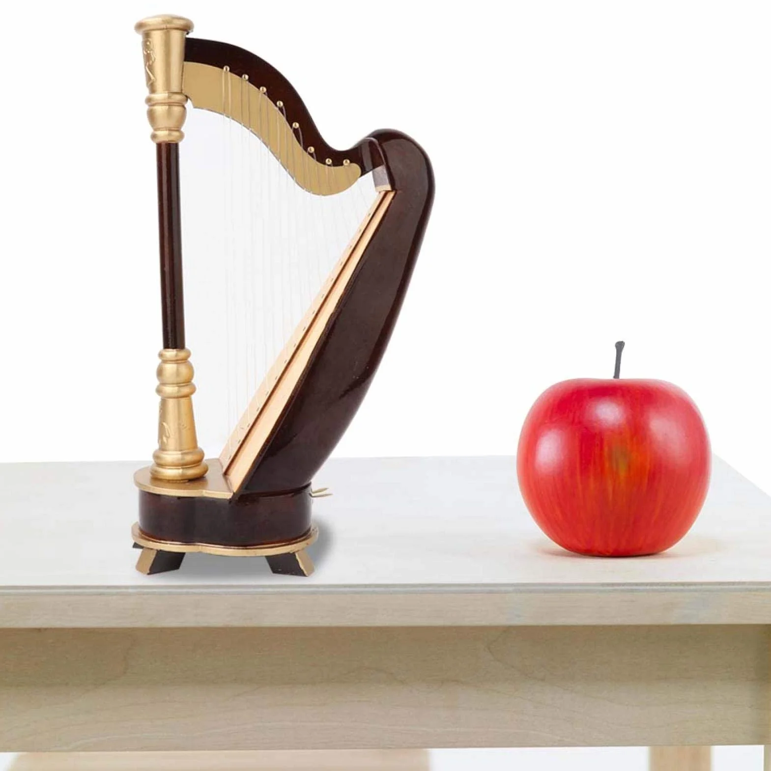 Ręcznie wykonany drewniany model harfy 25 cm instrument muzyczny ozdoba dekoracja stołu
