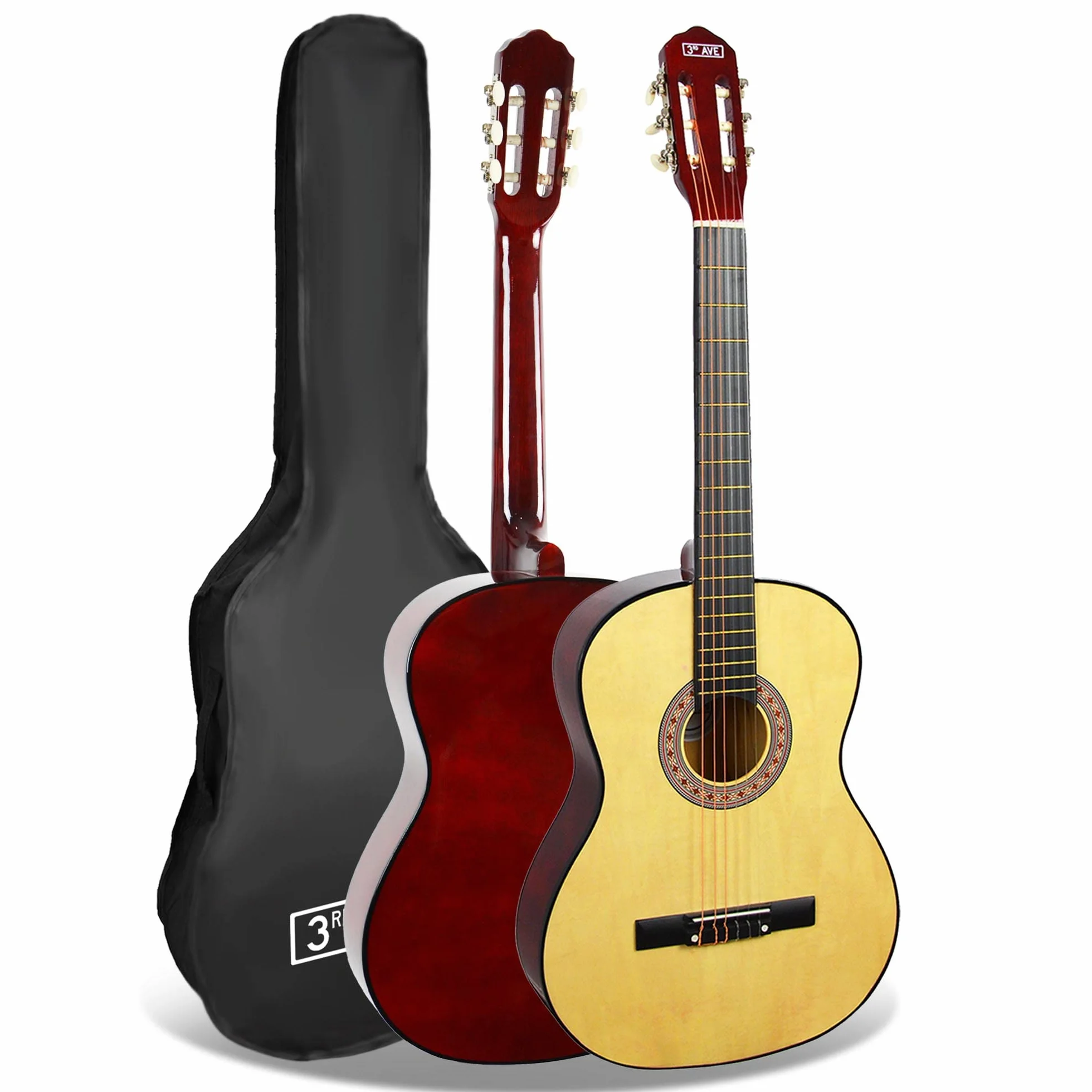 3rd Avenue Hiszpańska gitara klasyczna w rozmiarze 3/4, dla początkujących, struny nylonowe, futerał – w kolorze naturalnym