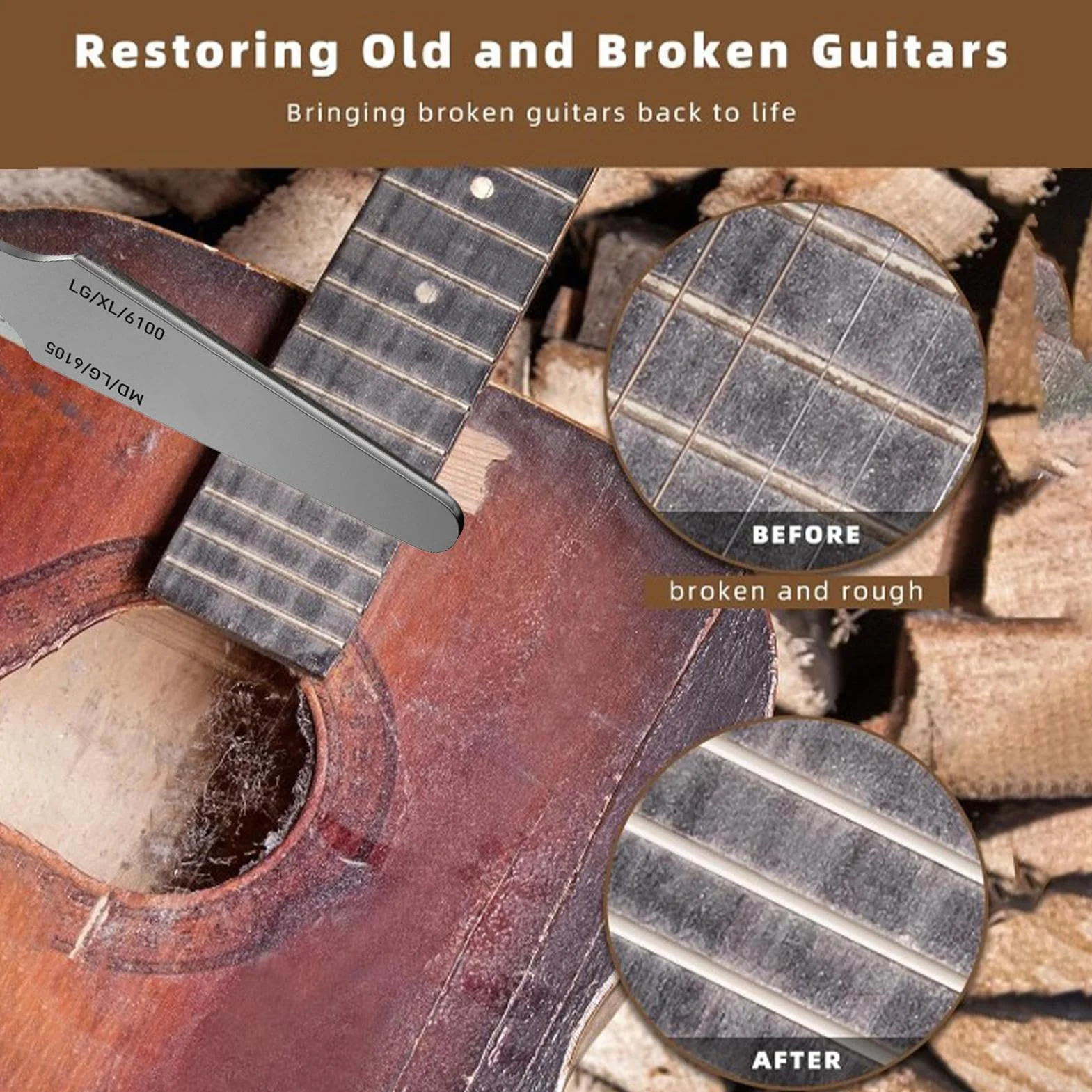 Guitar Fret Crowning File, garderoba Luthier Frets, urocze narzędzie do naprawy, przenośne kompaktowe dwustronne poziomowanie plików do konserwacji akustycznej i gitar basowych