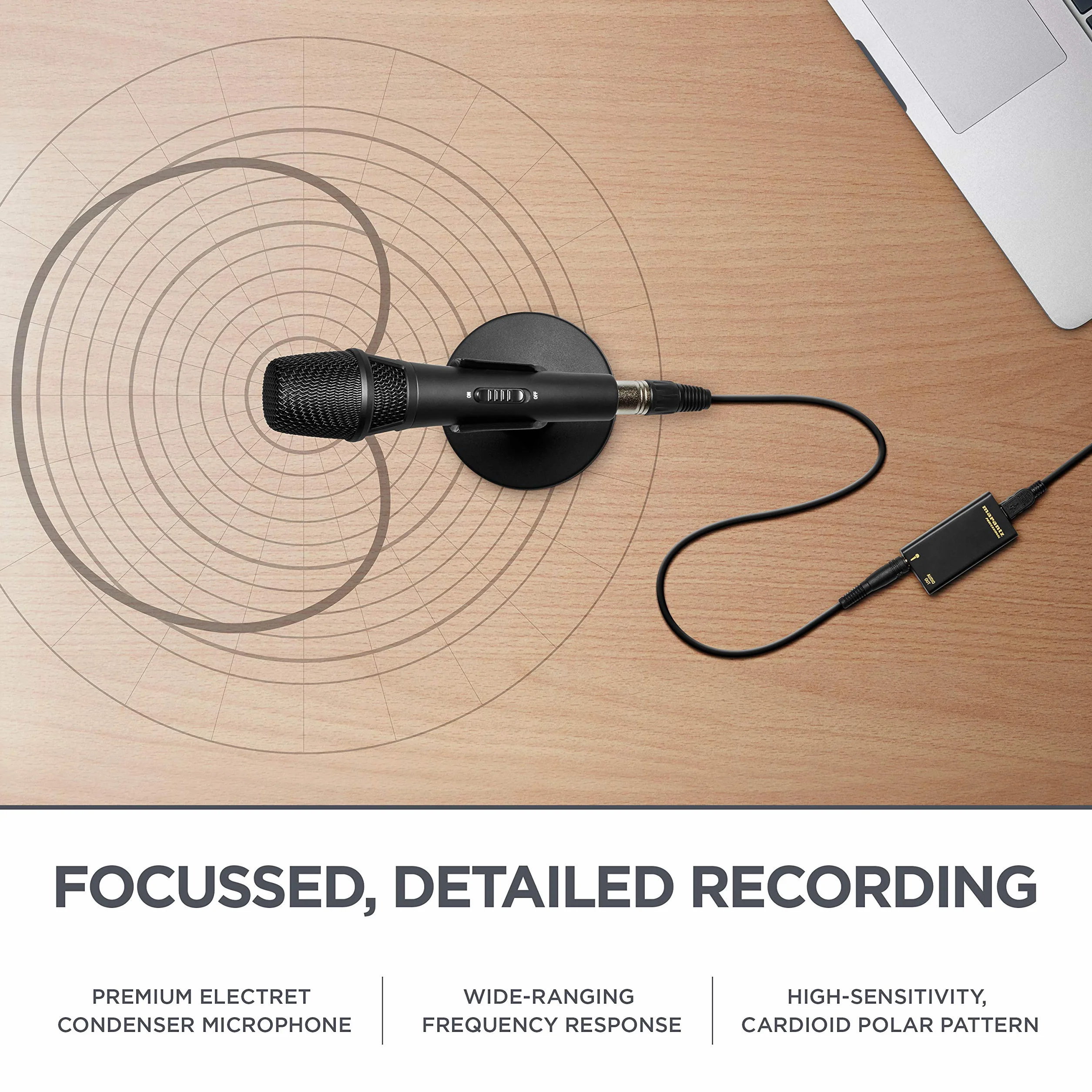 Marantz Professional M4U - mikrofon pojemnościowy USB z interfejsem audio, kablem mikrofonowym i stojakiem na stół, do podcastów, strumieniowania, nagrywania instrumentów