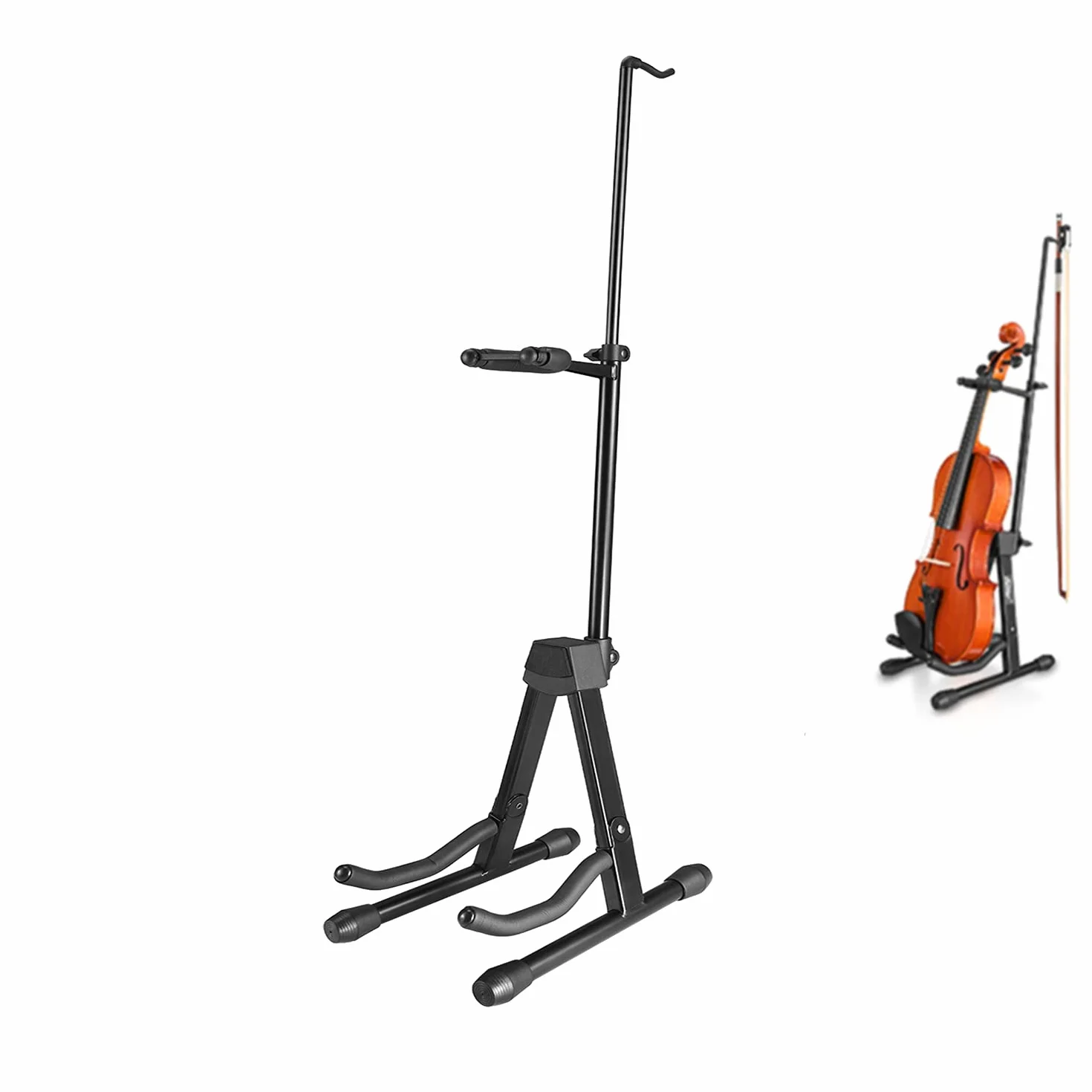 Eastar Stojak na skrzypce z kokardkami, stojak na gitarę akustyczną, mandolinę, banjo, przenośny i regulowany uchwyt, czarny, łatwy w instalacji i wytrzymały, czarny
