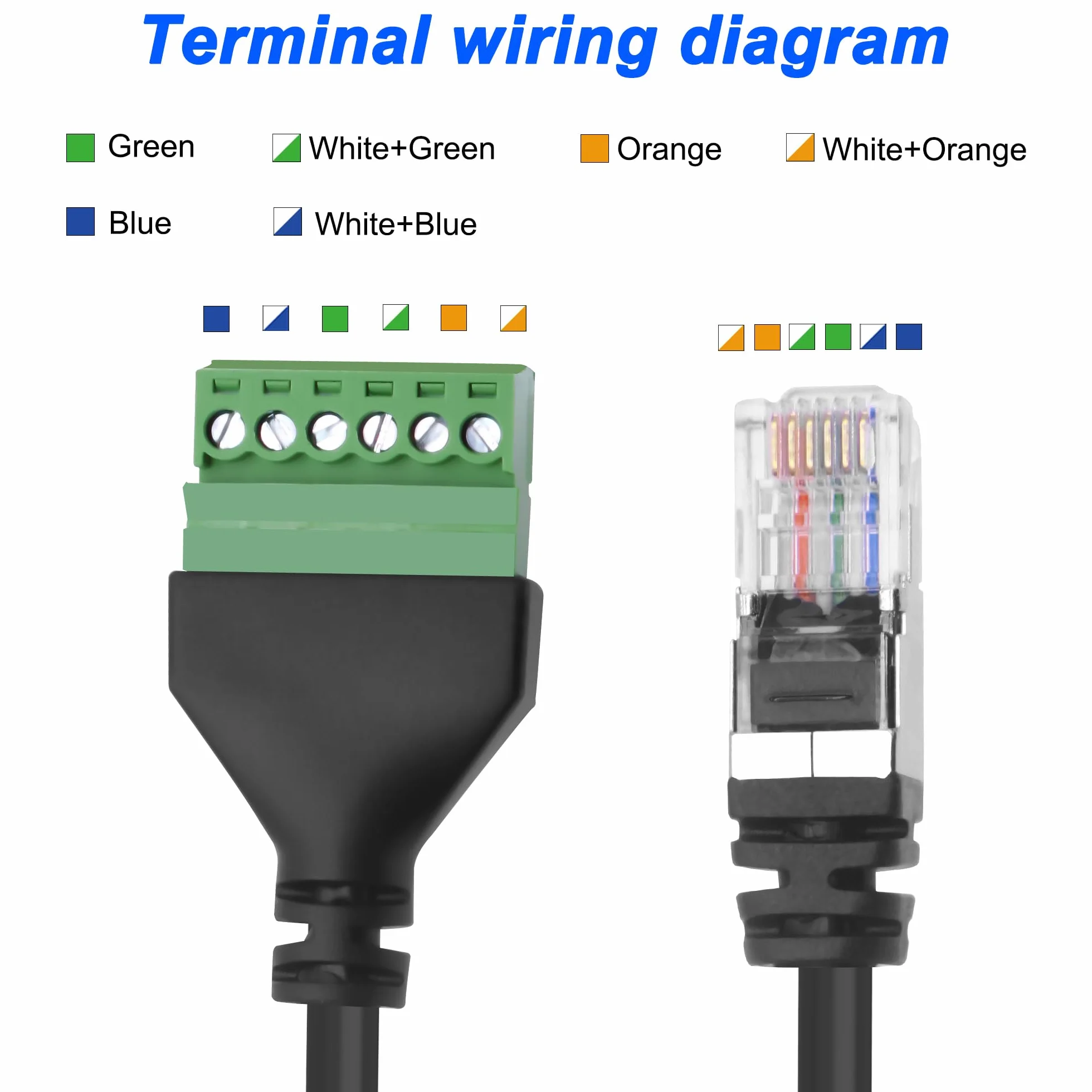 XMSJSIJ rj12 zacisk śrubowy na 6-pinowy, bezlutowy adapter, kabel przedłużający, wtyczka na 6-pinowy, przedłużacz do telefonu stacjonarnego, 2 szt
