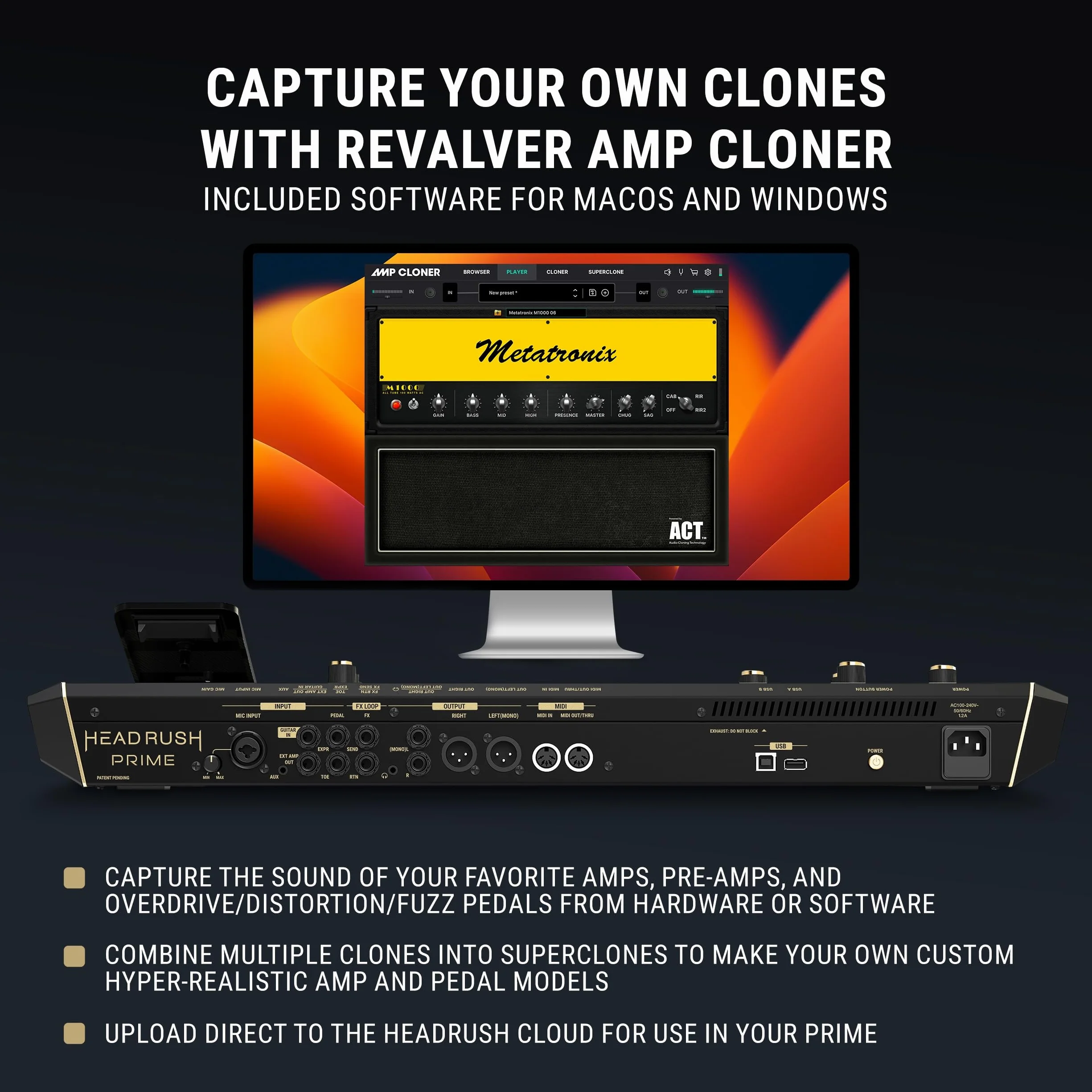 HeadRush Prime – Multiefekt do gitary i wokali z procesorem modelującym, Amp Clonerem, Antares Auto-Tune, WiFi, ekranem dotykowym, Looperem, Bluetooth