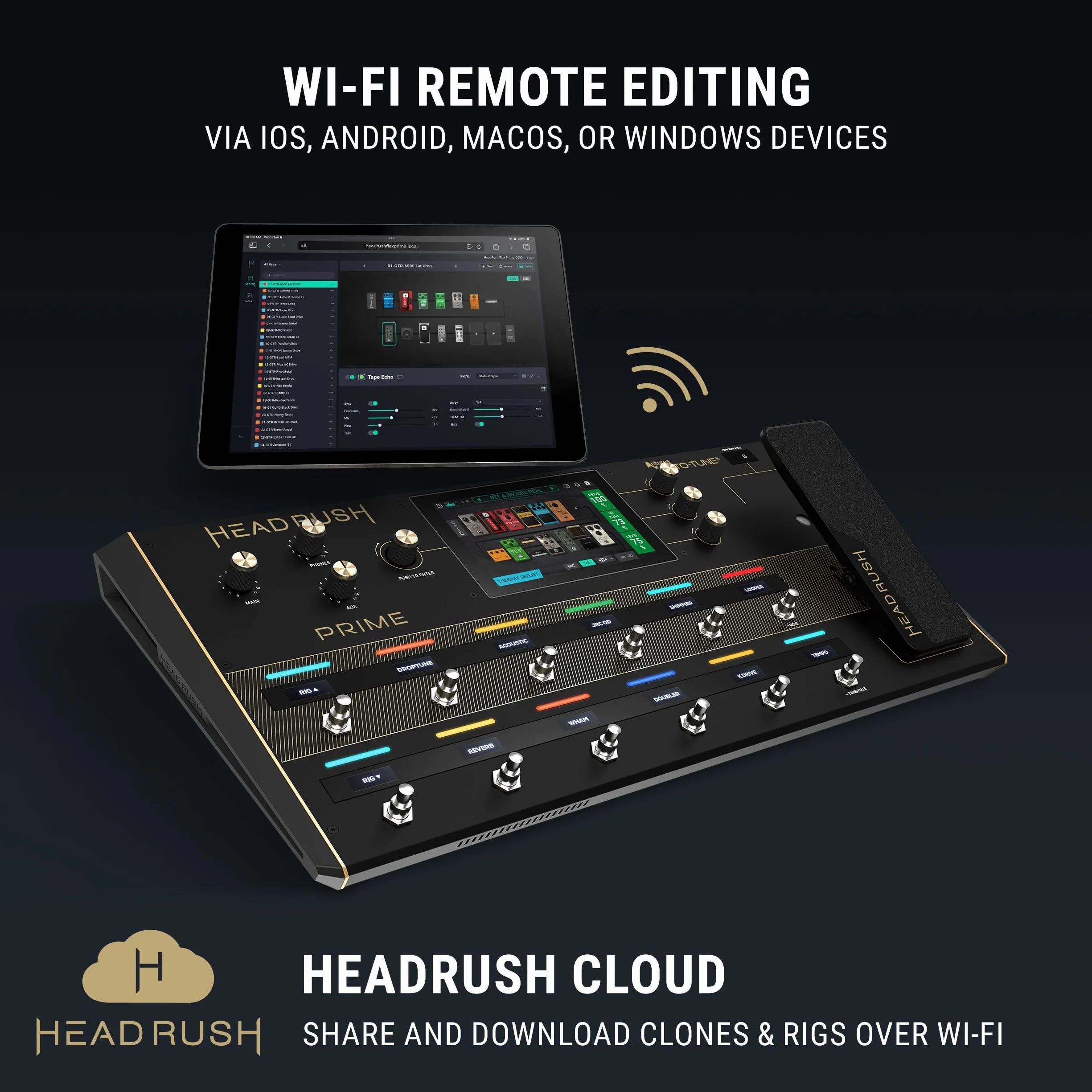 HeadRush Prime – Multiefekt do gitary i wokali z procesorem modelującym, Amp Clonerem, Antares Auto-Tune, WiFi, ekranem dotykowym, Looperem, Bluetooth