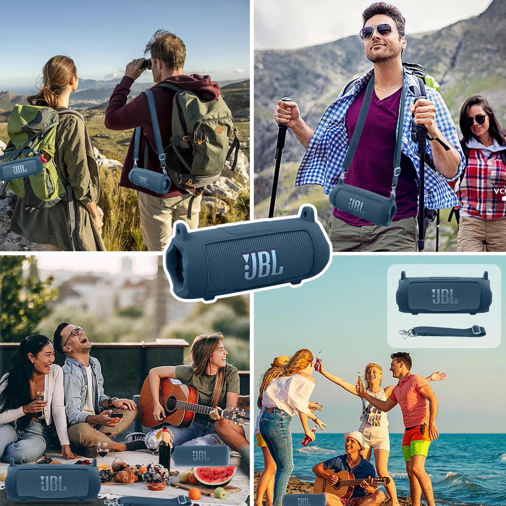 Khanka Do JBL Flip 7 Silikonowe Etui Ochronne z Odpinanym Paskiem, Odporne na Wstrząsy do Przenośnego Głośnika Bluetooth JBL Flip 7 (Niebieski)