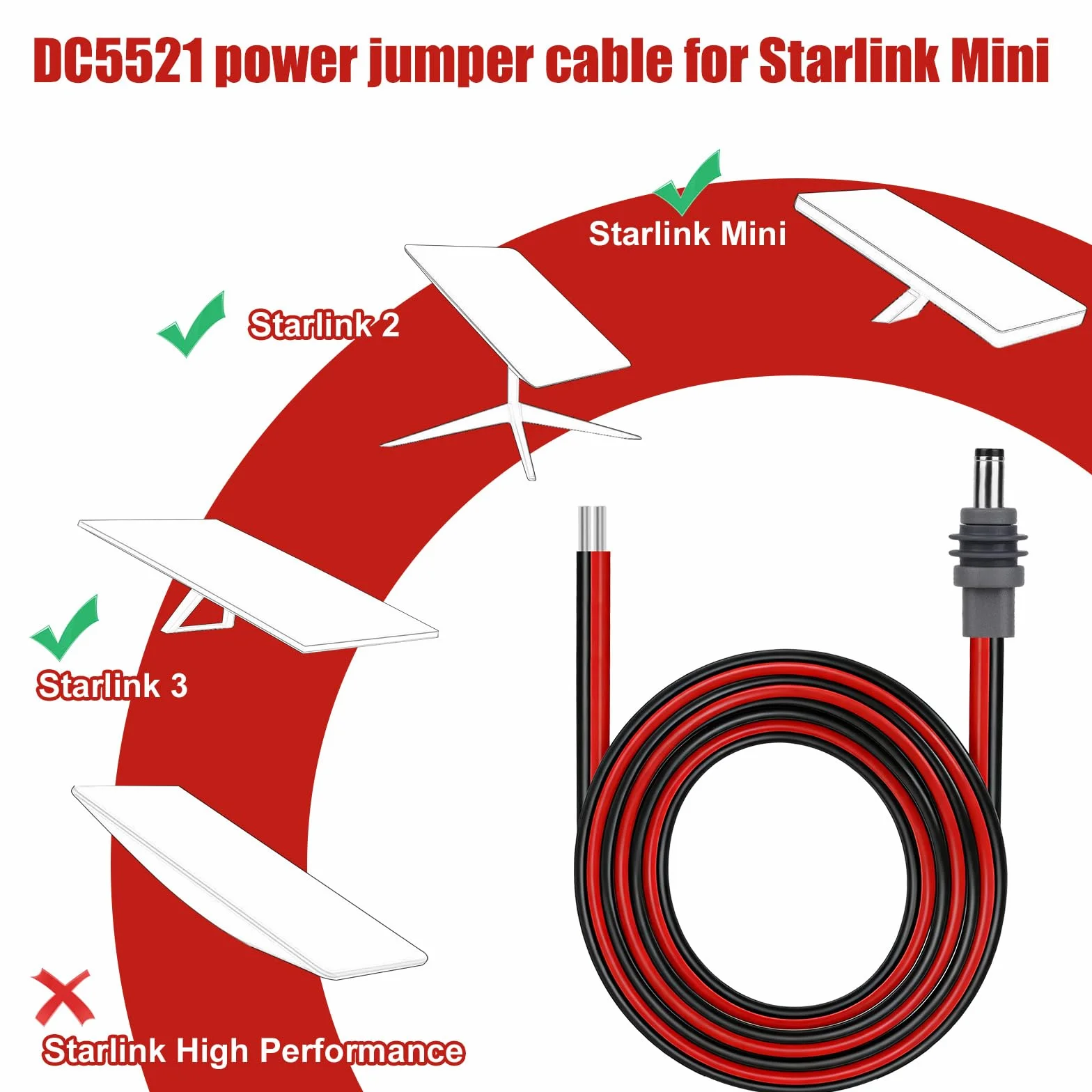 DC5521 Kabel Zasilający DC dla Starlink Mini, 14AWG 5,5x2,1mm Wtyk Męski Gołych Drutów Pigtails 1m Przedłużacz do Starlink Mini Akcesoriów Wymiana Zrób to Sam