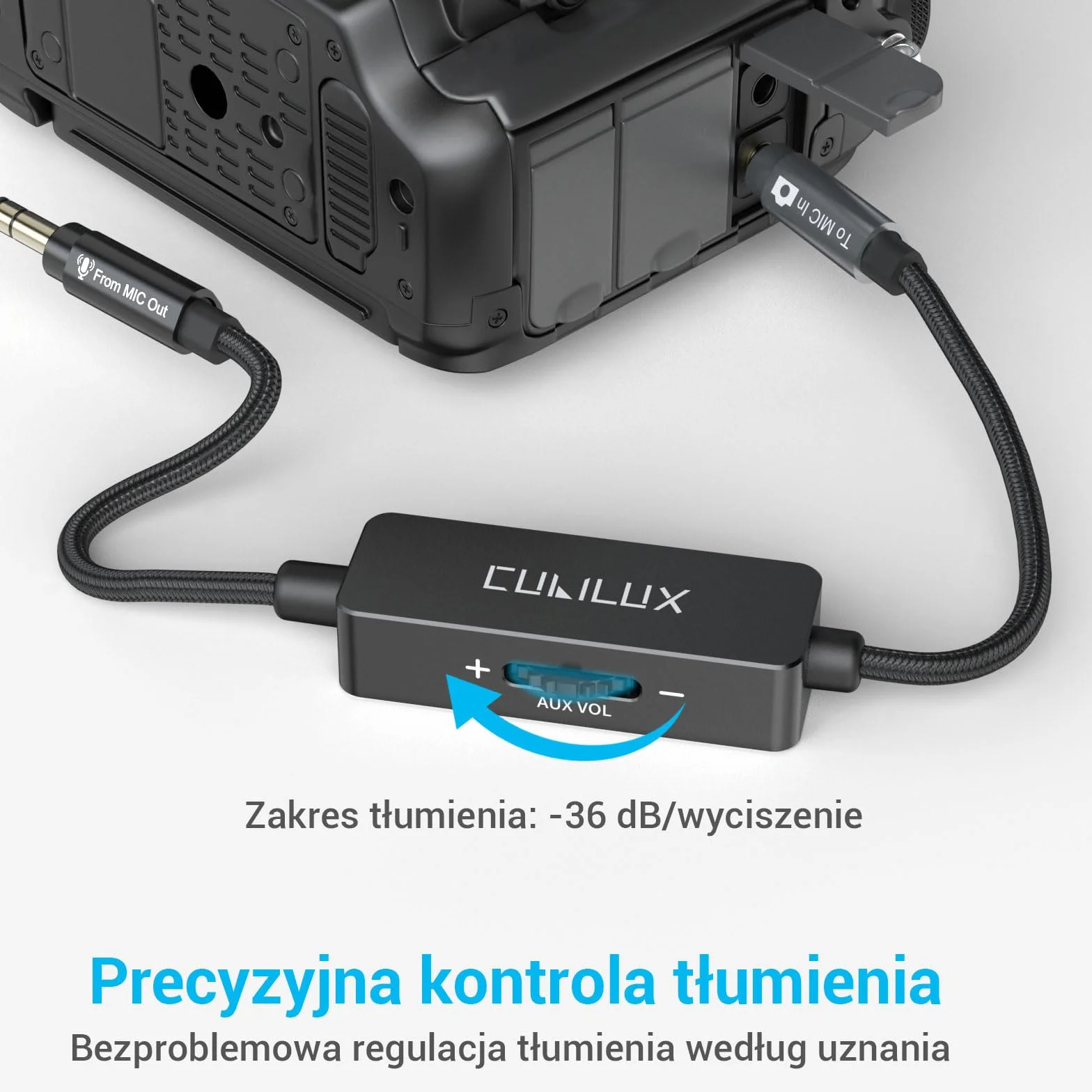 Kabel tłumiący Cubilux 3,5 mm Line Level do Microphone Level, przewód tłumiący 1/8 cala TRS Line Out do MIC In dla aparatu DSLR, kamery, rejestratora, 30 cm