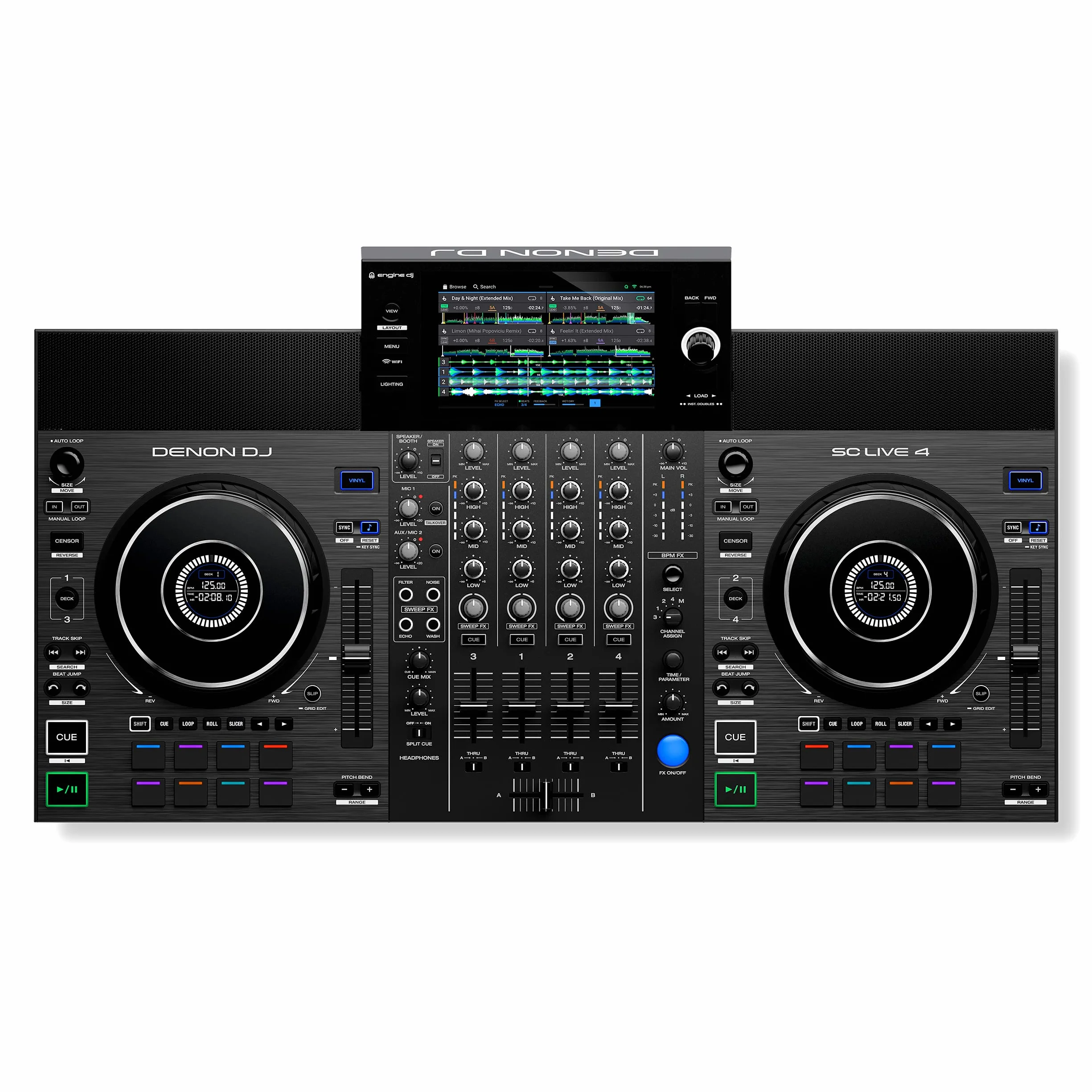 Denon DJ SC LIVE 4 Kontroler DJ z Separacją Stemów na 4 Deckach, Streamingiem Wi-Fi, Wbudowanymi Głośnikami, Kompatybilny z Serato DJ i Virtual DJ