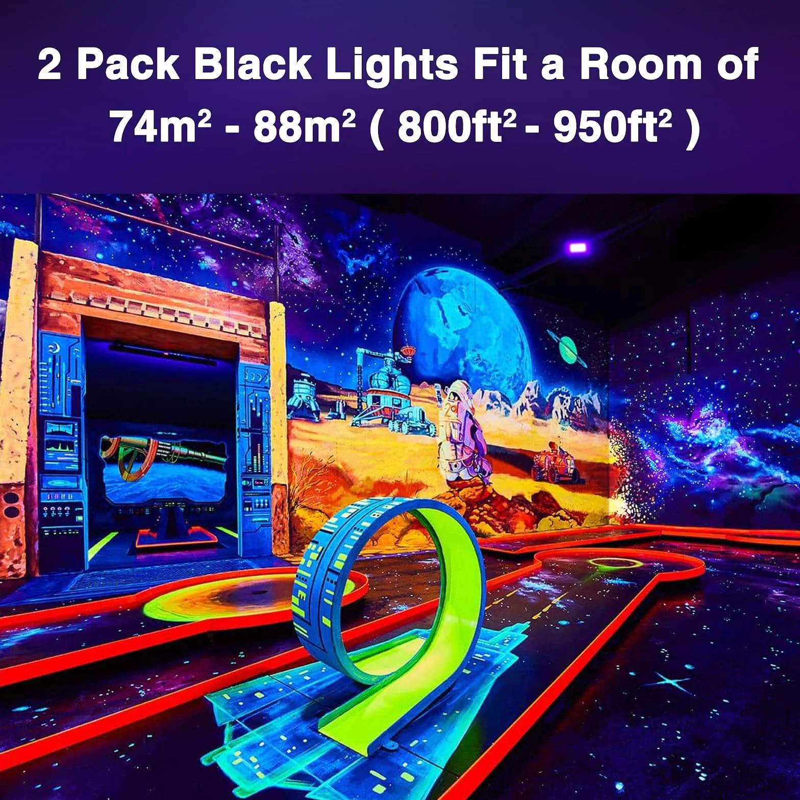 Onforu 2 reflektory UV 50 W, czarne światło z wtyczką, IP66, wodoszczelne czarne światło, światło UV z przełącznikiem, fluorescencyjne kolory neonowe, lampa UV do dekoracji, na imprezę, dyskotekę