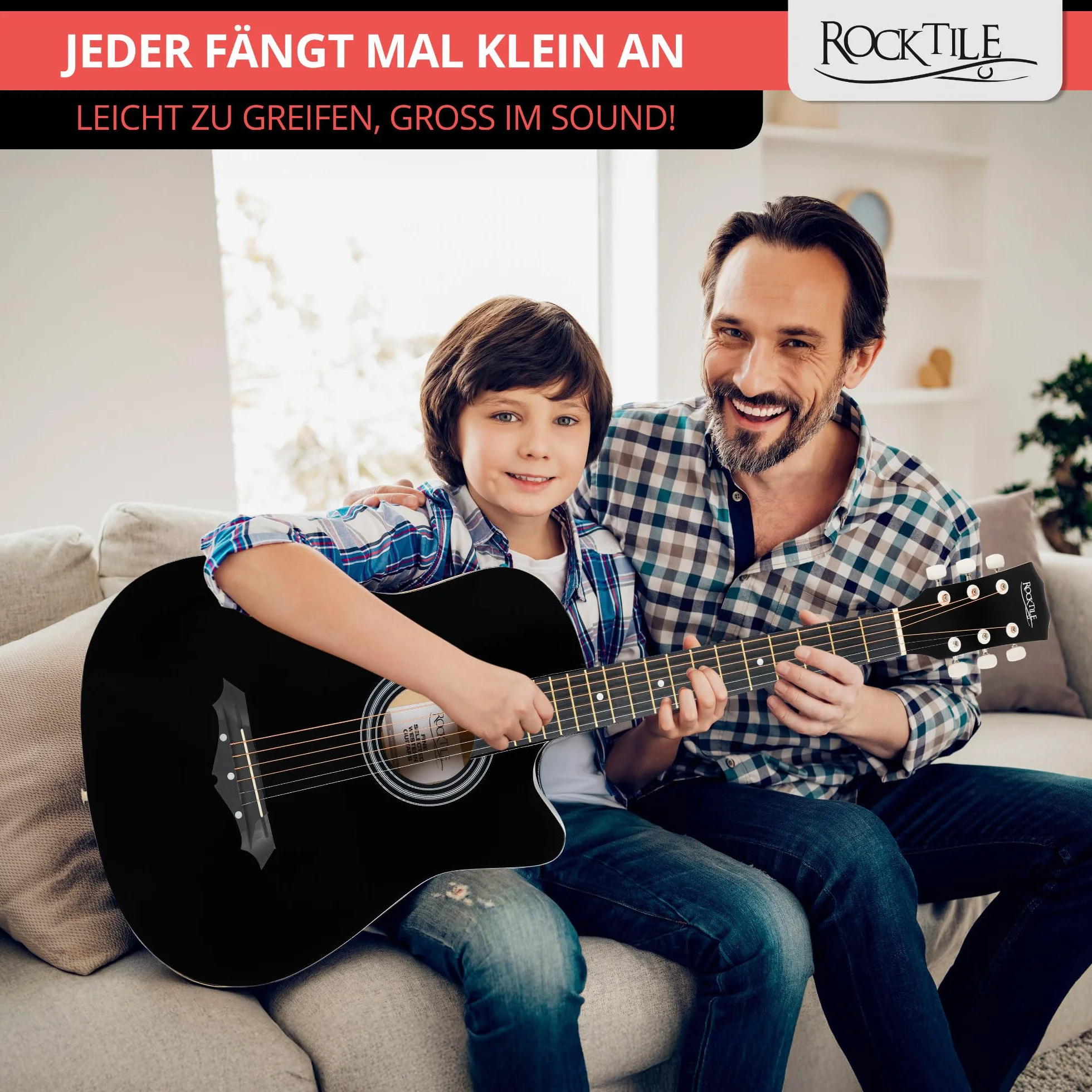 Rocktile WSD-5C-BK Slim Line zestaw gitar westernowych, gitara akustyczna Dreadnought - gitara westernowa z korpusem z lipy - szyja: Catalpa - zestaw z torbą, strunami zapasowymi, paskiem i kostkami