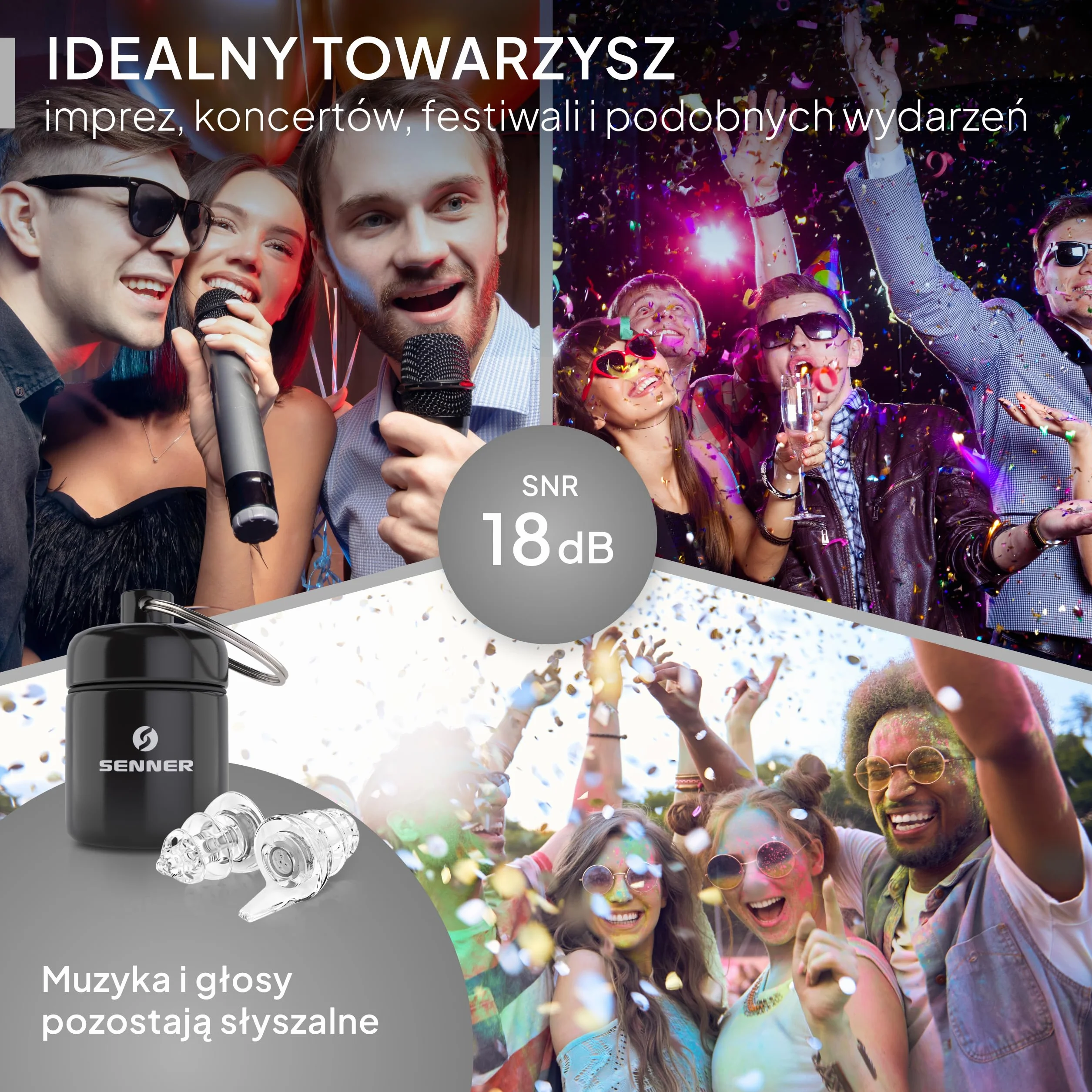 Senner PartyPro Koncertowe Zatyczki do Uszu na Festiwale, Koncerty, Imprezy i Dyskoteki - Z Aluminiowym Pojemnikiem, Przezroczyste, dla Muzyków