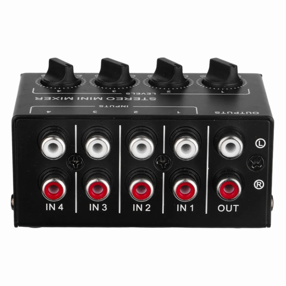4-kanałowy mikser audio stereo, obsługuje wejście i wyjście RCA, mini pasywny mikser stereo z oddzielnymi regulatorami głośności