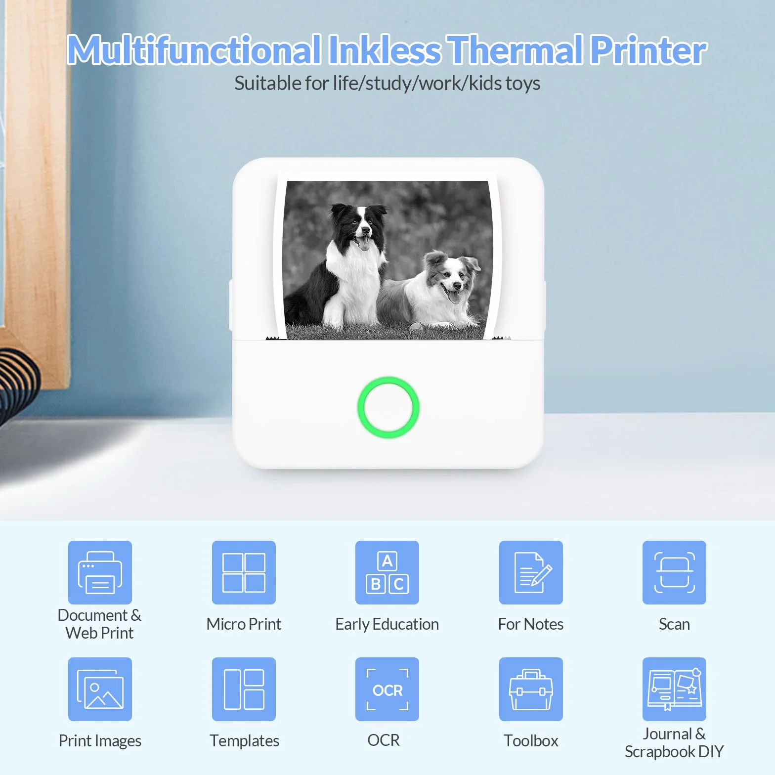 mafiti Mini termiczna drukarka fotograficzna Bluetooth, kompatybilna z systemem iOS Android, do pomocy w nauce, do biura, na etykietę paragonową, zabawa, praca, dziennik