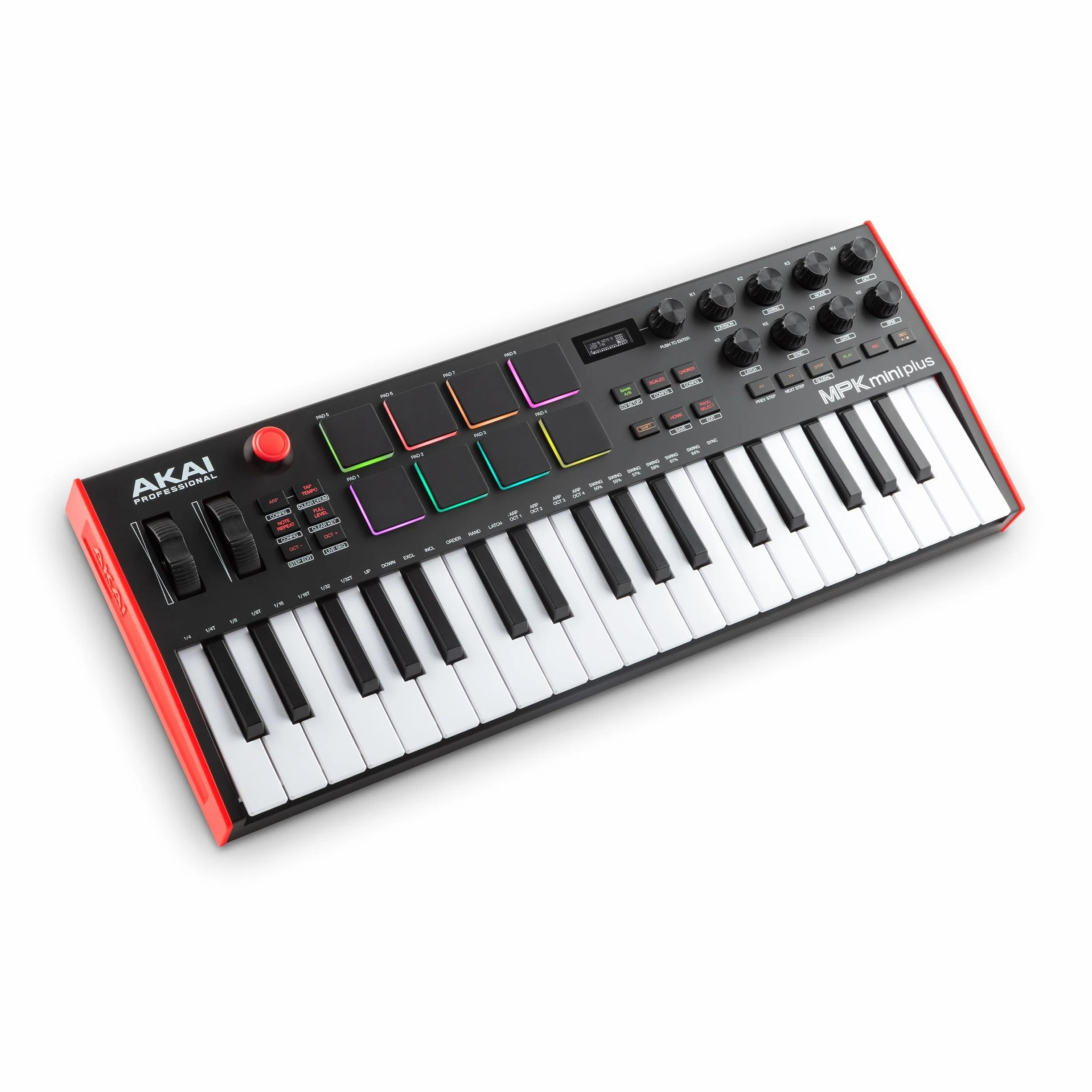 Akai Professional MPK Mini Plus – klawiatura sterująca USB MIDI z 37 miniklawiszami, 8 padami MPC, sekwencerem, MIDI/CV/Gate I/O, programem do produkcji muzyki oraz pakietem Native Instruments
