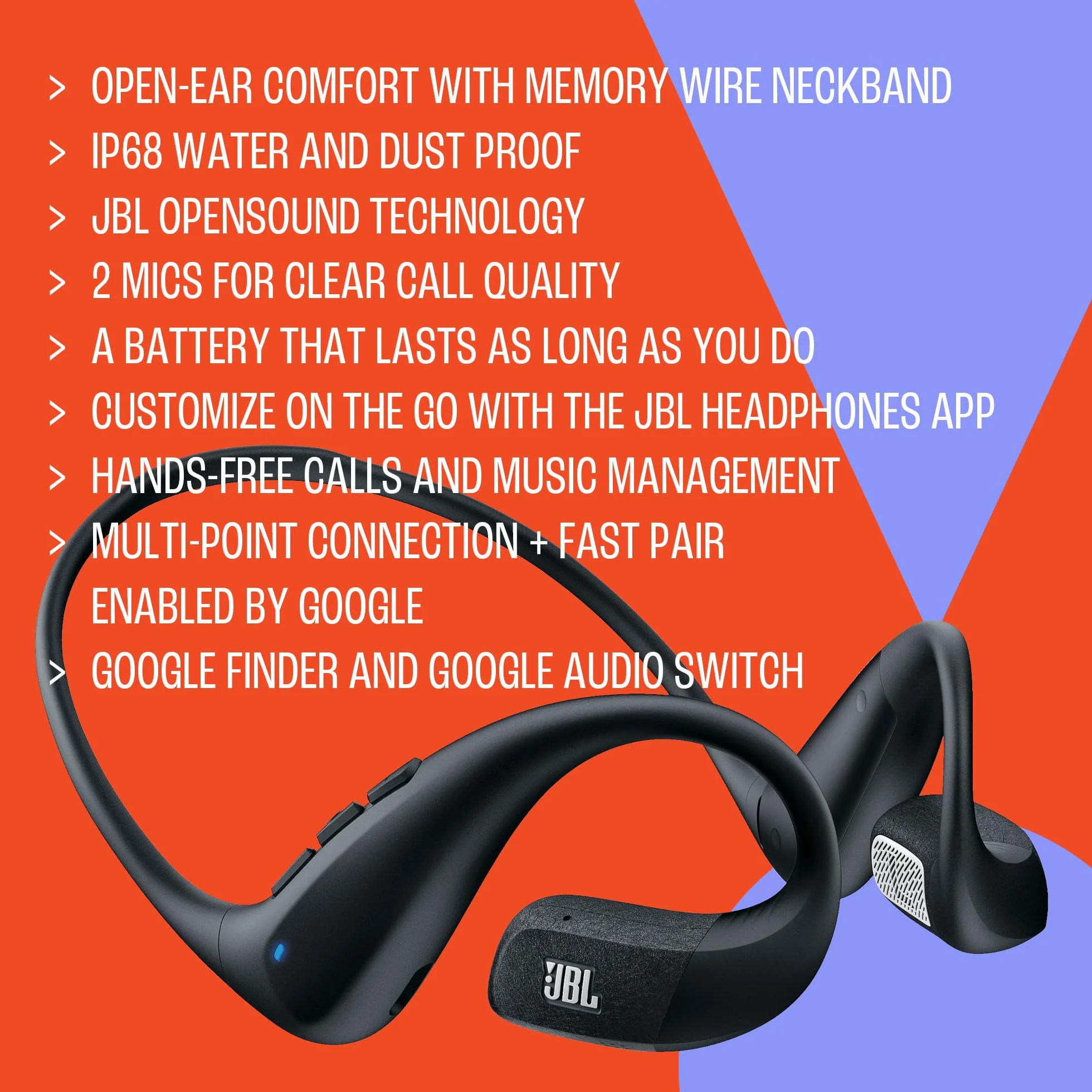 JBL Endurance Pace – bezprzewodowe słuchawki sportowe open-ear Bluetooth z technologią JBL OpenSound, lekki tytanowy pałąk z pamięcią kształtu, wodoodporne (IP68), do 10 h baterii, czarno-szare