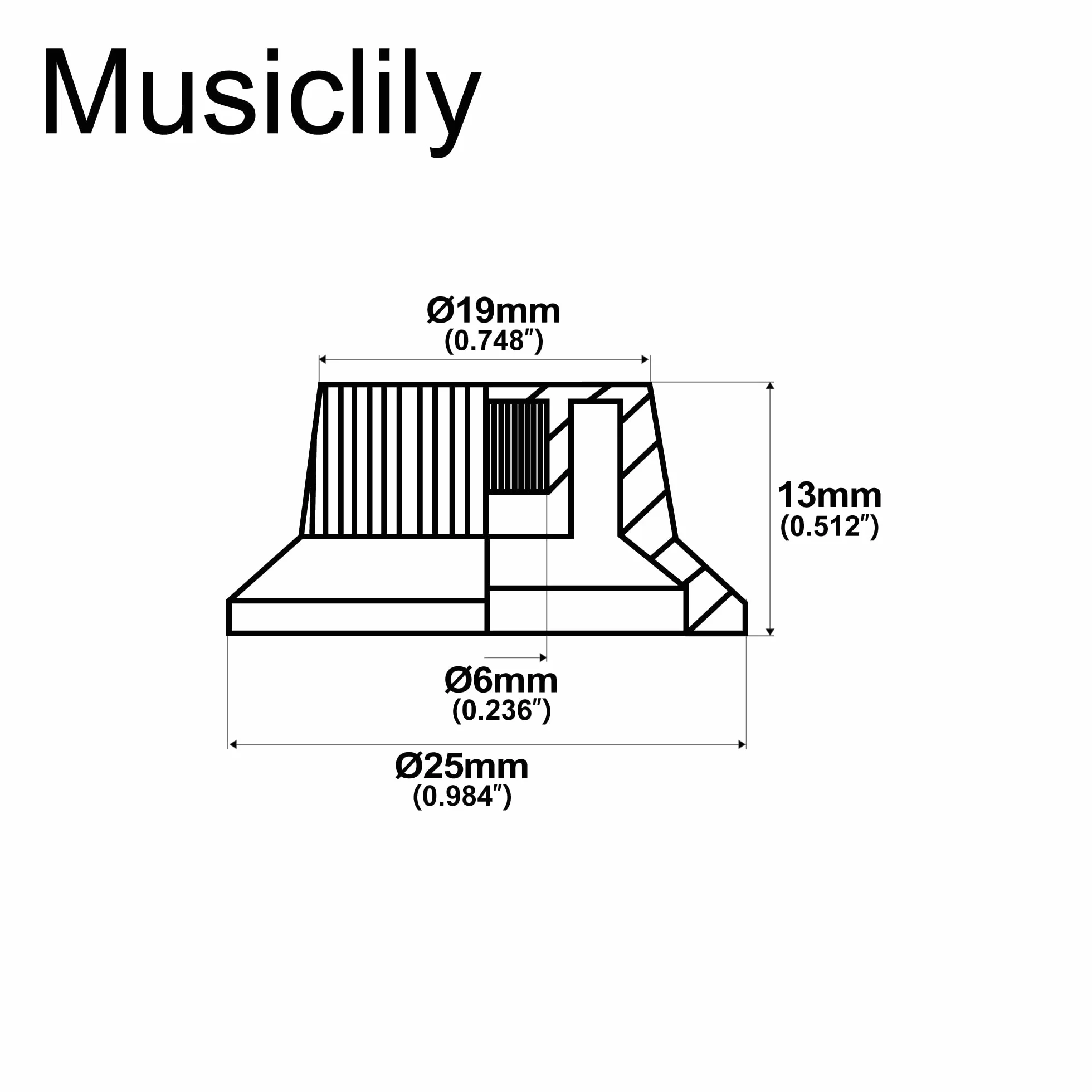 Musiclily Pro Calowa Gałka Potencjometru Strat Knobs 1 Volume 2 Tone do Gitary Elektryczny Typu Stratocaster, Czarny(3 szt.)